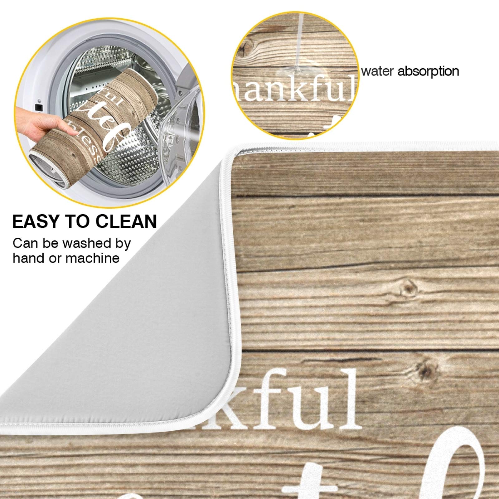 Absorbent Dish Drying Mat Thankful Grateful Blessed Microfiber Reversible Drying Mat for Dishes Pad for Kitchen Counter Sunflowers Decor 18x24 Inch