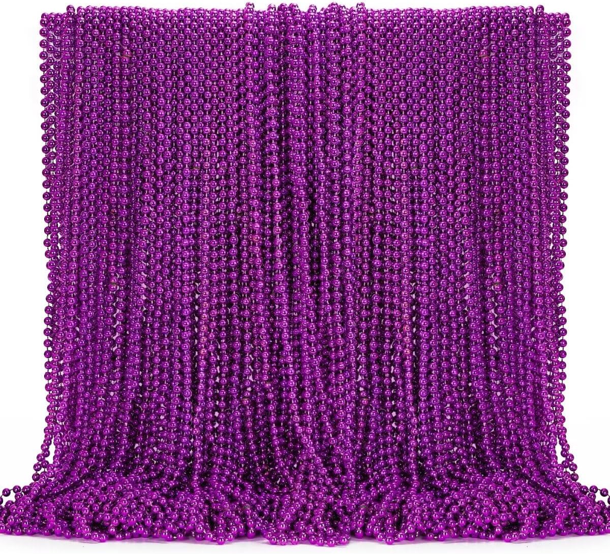144PCS Mardi Gras Beads, Purple Bead Necklace Party Favors, 33" Beaded Necklace Costume Bulk, Festival Parade Throw Accessories for Halloween Mardi Gras Wedding Birthday Celebrations Decorations