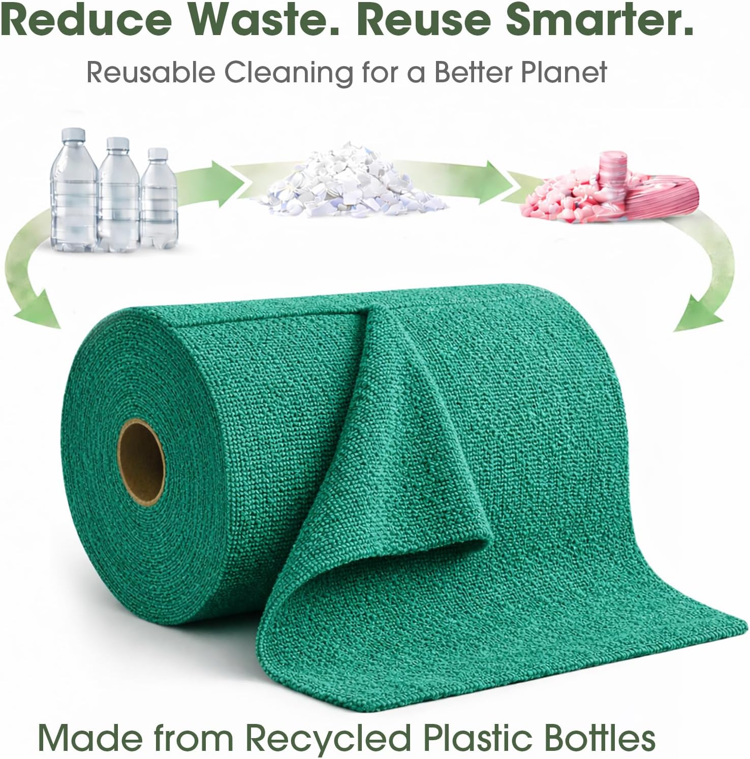 Microfiber Cleaning Cloth Roll–100 Pack, Tear Away Microfiber Towels, Reusable, Washable, Scratch-Free, Kitchen Towels for Car, Home, Kitchen, Glass, Dishes (Malachite Green)