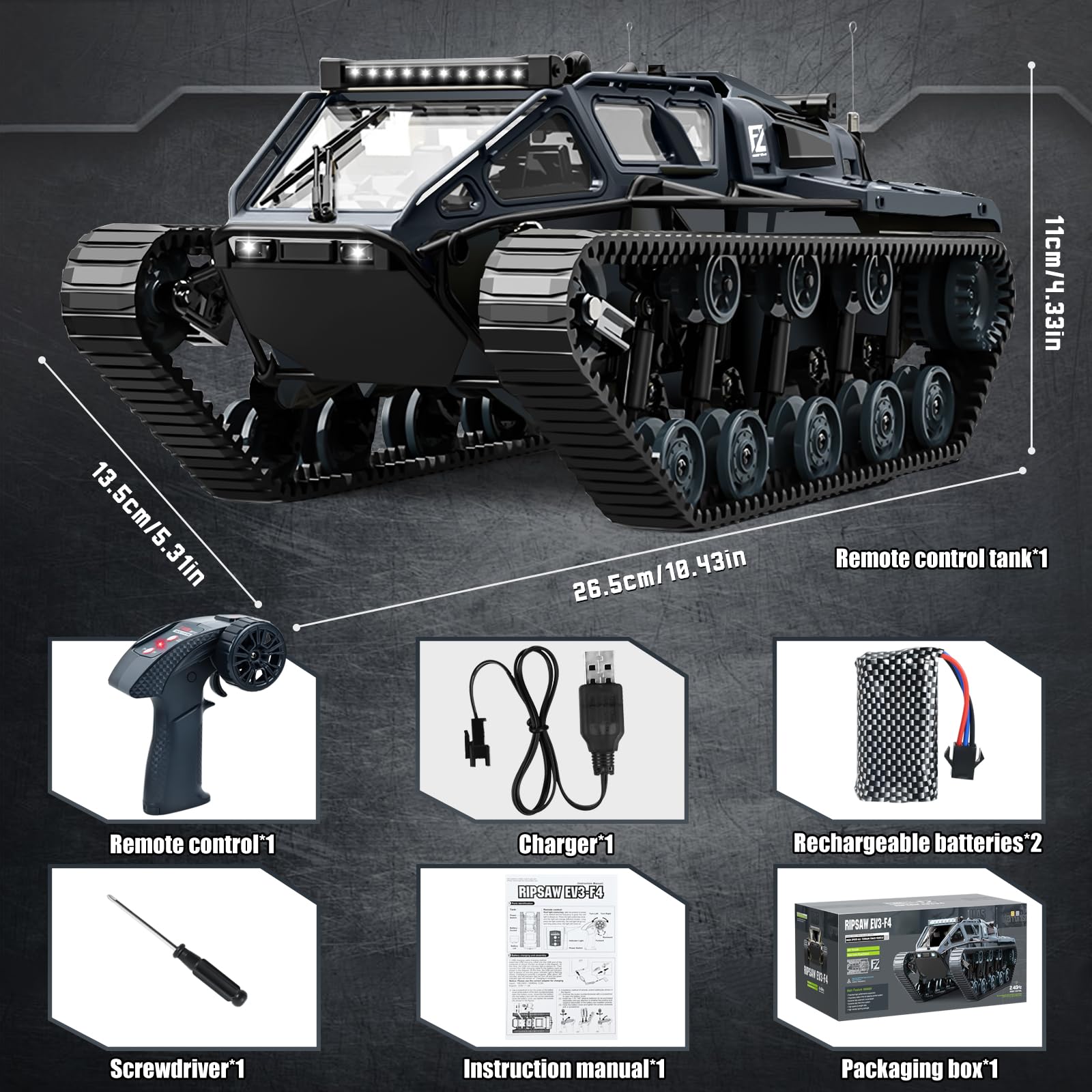 HERMORRYSS Carro Armato Telecomandato 1:16, 2.4GHz RC Tank ad alta Velocità, 360° Rotazione Carro Armato RC Telecomandato Crawler Serbatoio, Fuoristrada Crawler Drift Tank per Bambini Ragazzi (Grigio)