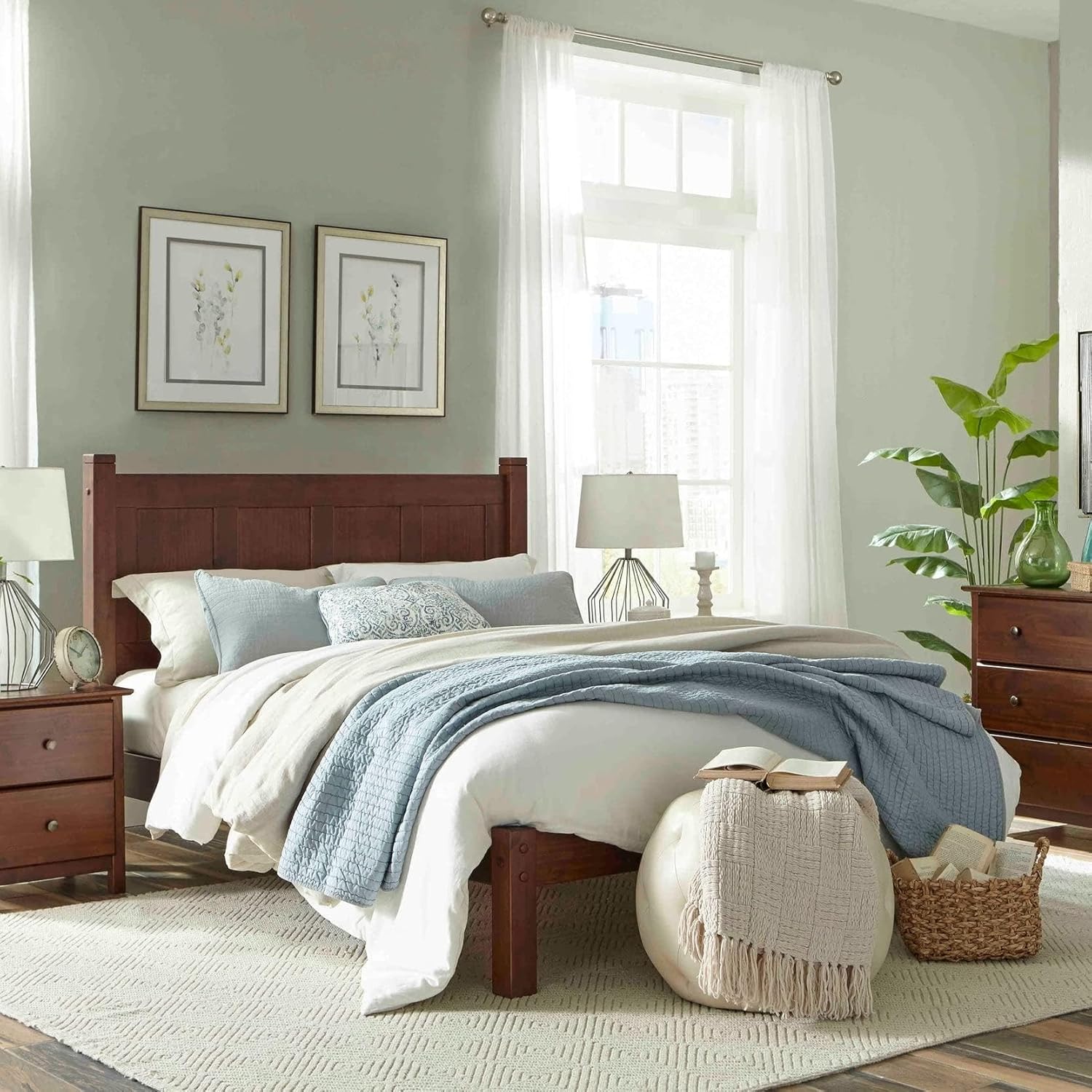 Grain Wood Furniture Shaker Solid Wood Panel Platform Bed, King Size, Natural