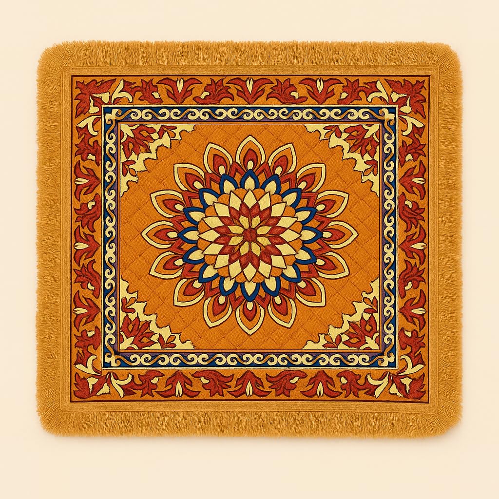 Mandala Design Floor Mat 24x24 Inch | Ethnic Printed Decorative Carpet for Home, Living Room & Pooja Room | Soft Velvet Texture with Anti-Slip Base (Beige, Pack of 1)-image-27