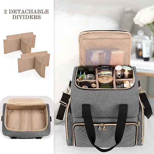 Miniatura 2 de LUXJA Bolsa de maquillaje de viaje grande con 3 estuches extraíbles, bolsa de cosméticos con divisores desmontables (patente pendiente), gris