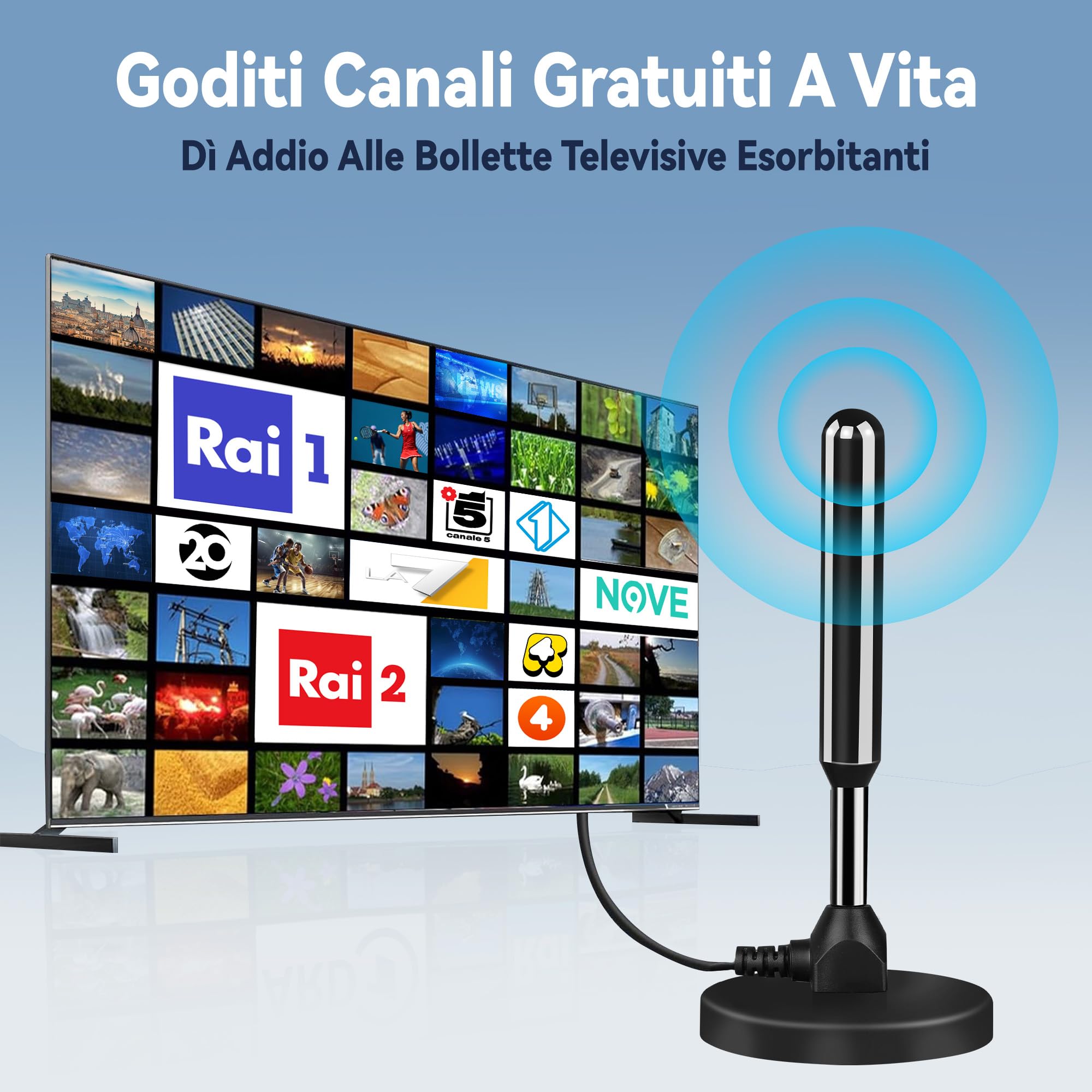 Antenna Tv Interna Amplificata Potente, 2026 Nuova Antenna Tv Interna, 500 Chilometri Di Ricezione A Lungo Raggio Con 360 Gradi Di Spazio Morto