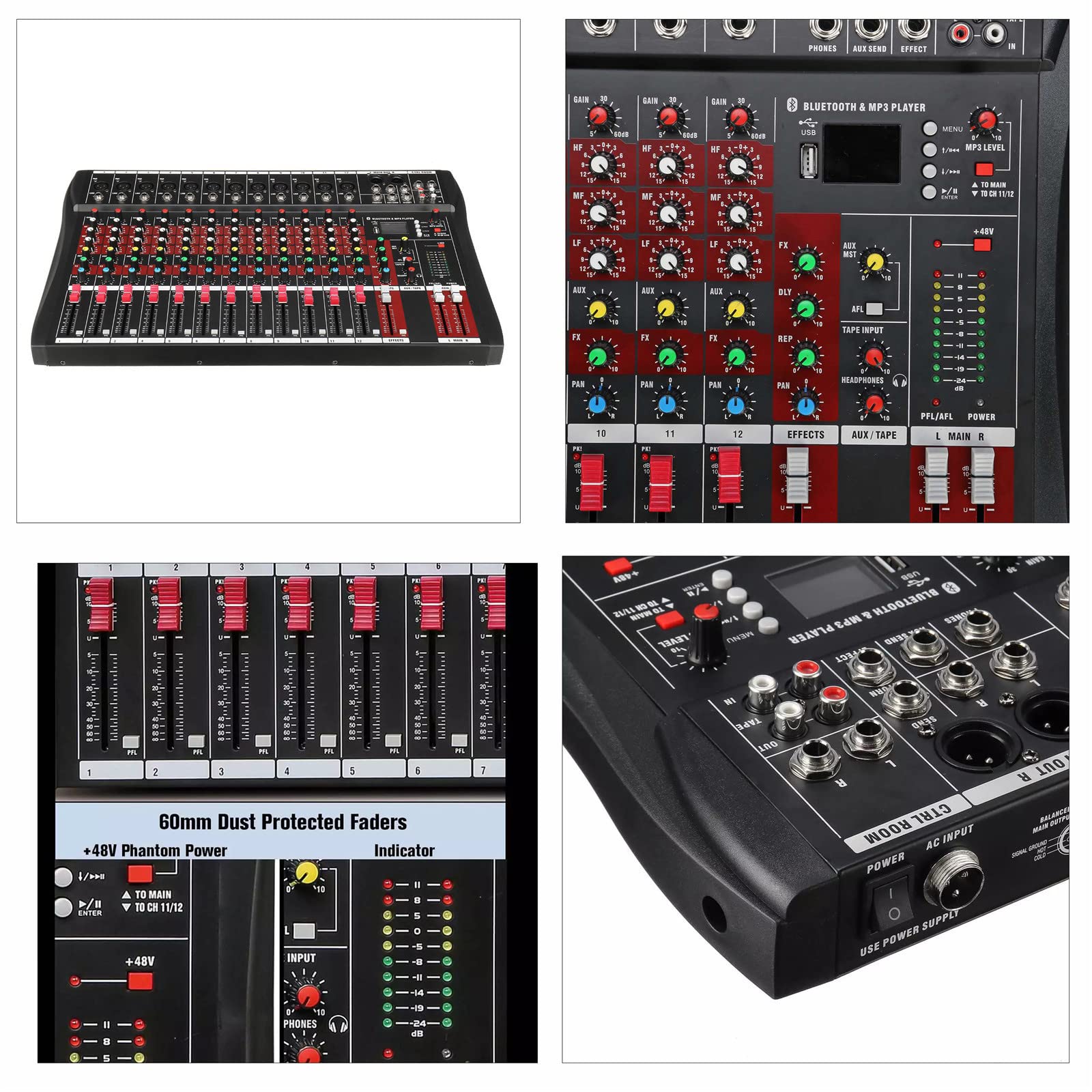 Controller DJ Mixer USB 12 canali Mixer Audio Professionale Scheda Audio DSP a 24 Bit incorporata Effetto Digitale MP3, Bluetooth, Controller Audio DJ