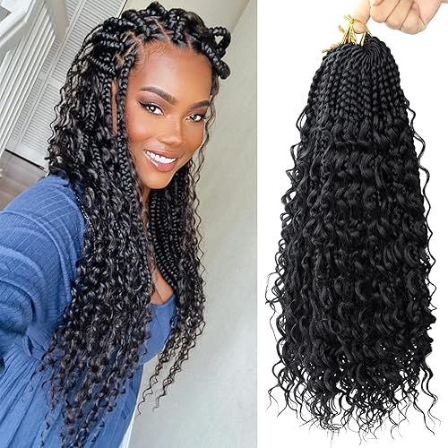 Vista 295 de Goddess Box Braids Crochet Hair With Curly Ends 18 Inch Bohomian Box Braids Crochet Braids 8 Packs 3X Crochet Braids Synthetic Braiding Hair 1B-4-30