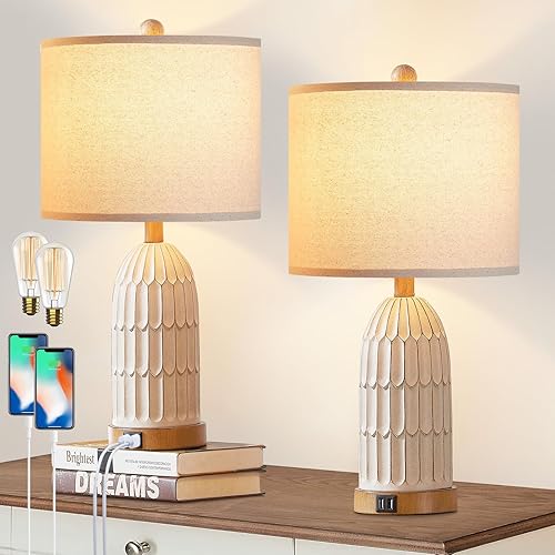 Boho Table Lamps Set of 2, Farmhouse 3-Way Dimmable Touch