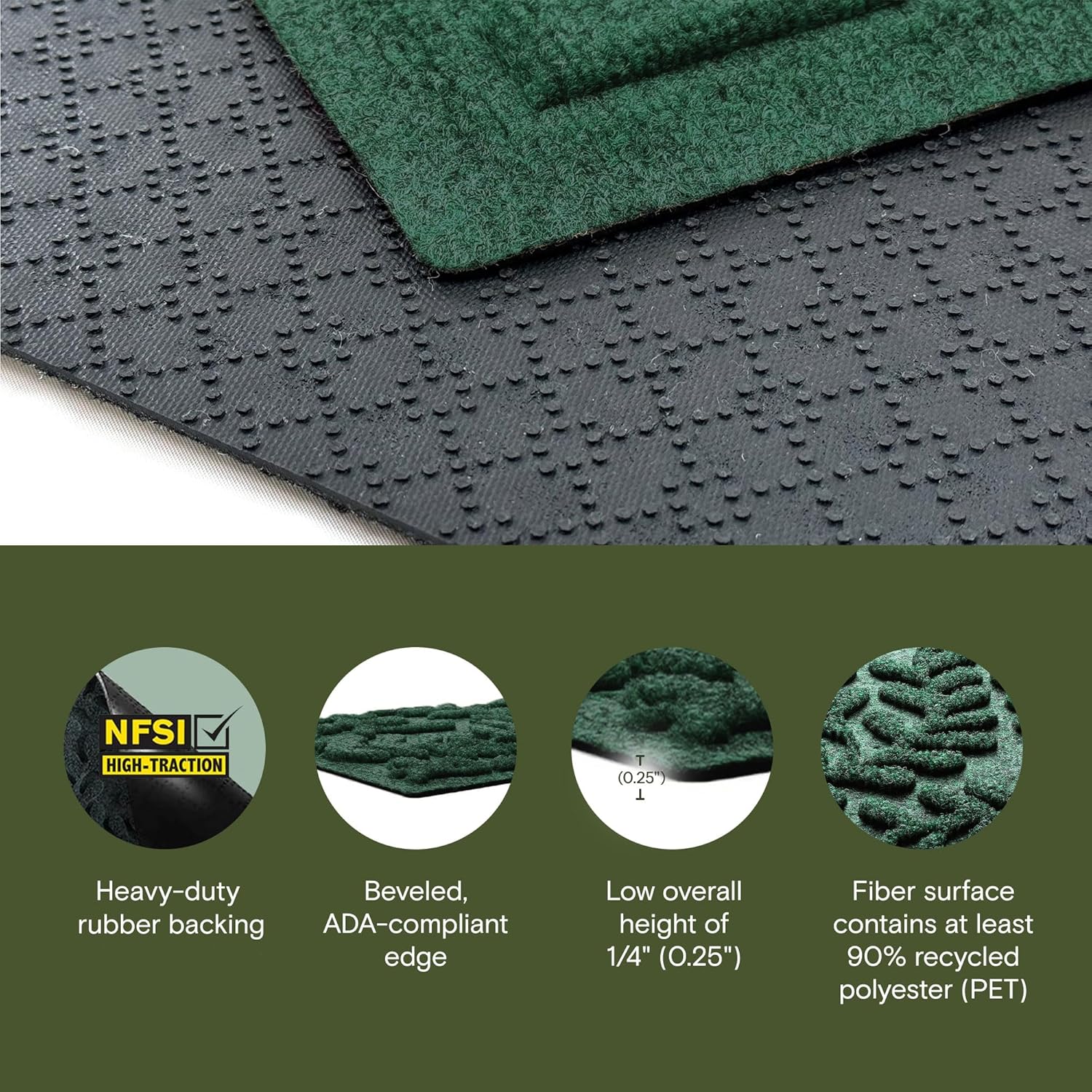 WaterHog Boxwood Stair Treads for Indoor Ourdoor Stairs, Absorbent All-Weather Stair Runner with Rubber Backing, Dirt & Moisture Trapper, Easy Clean Mat, Made in USA, 8.5"x30", 4pcs, Evergreen