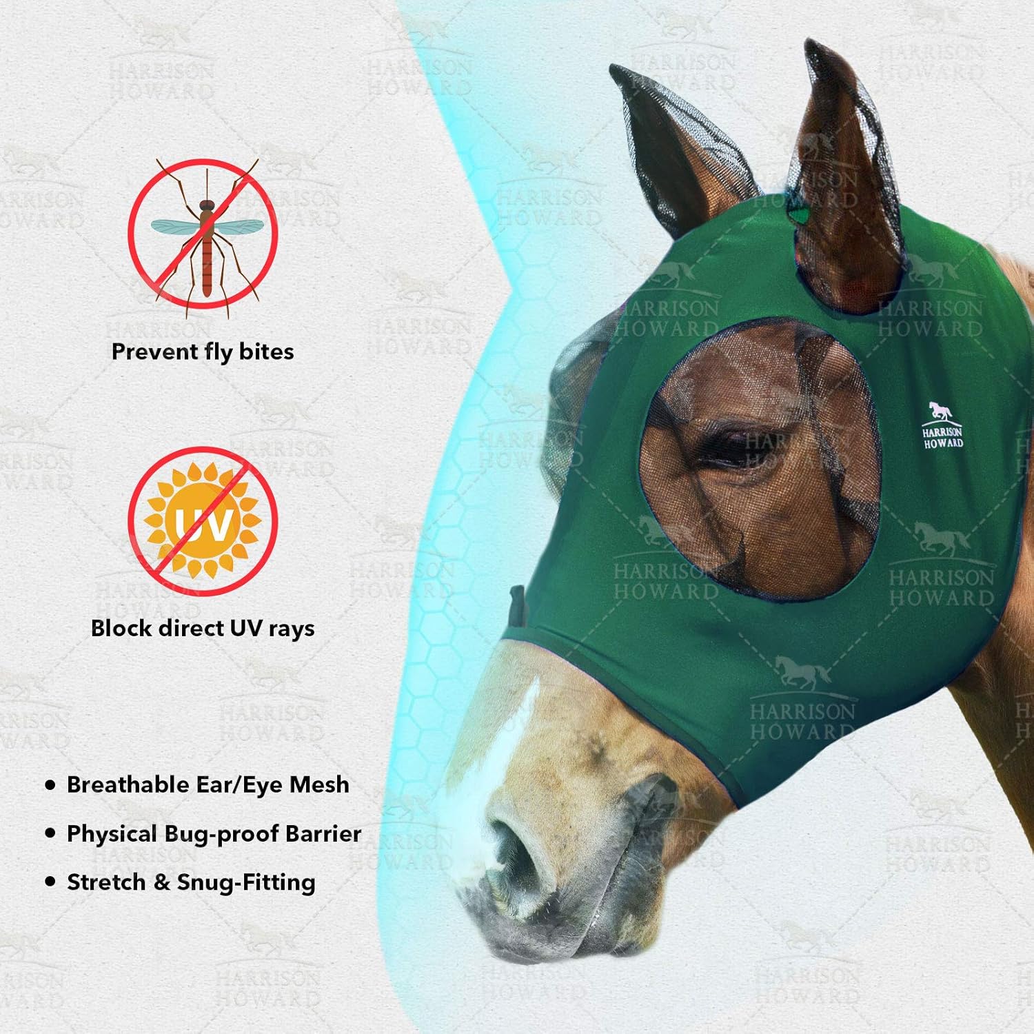 Harrison Howard Horse Fly Mask-Deep Green (L; Full Size) : Pet Supplies