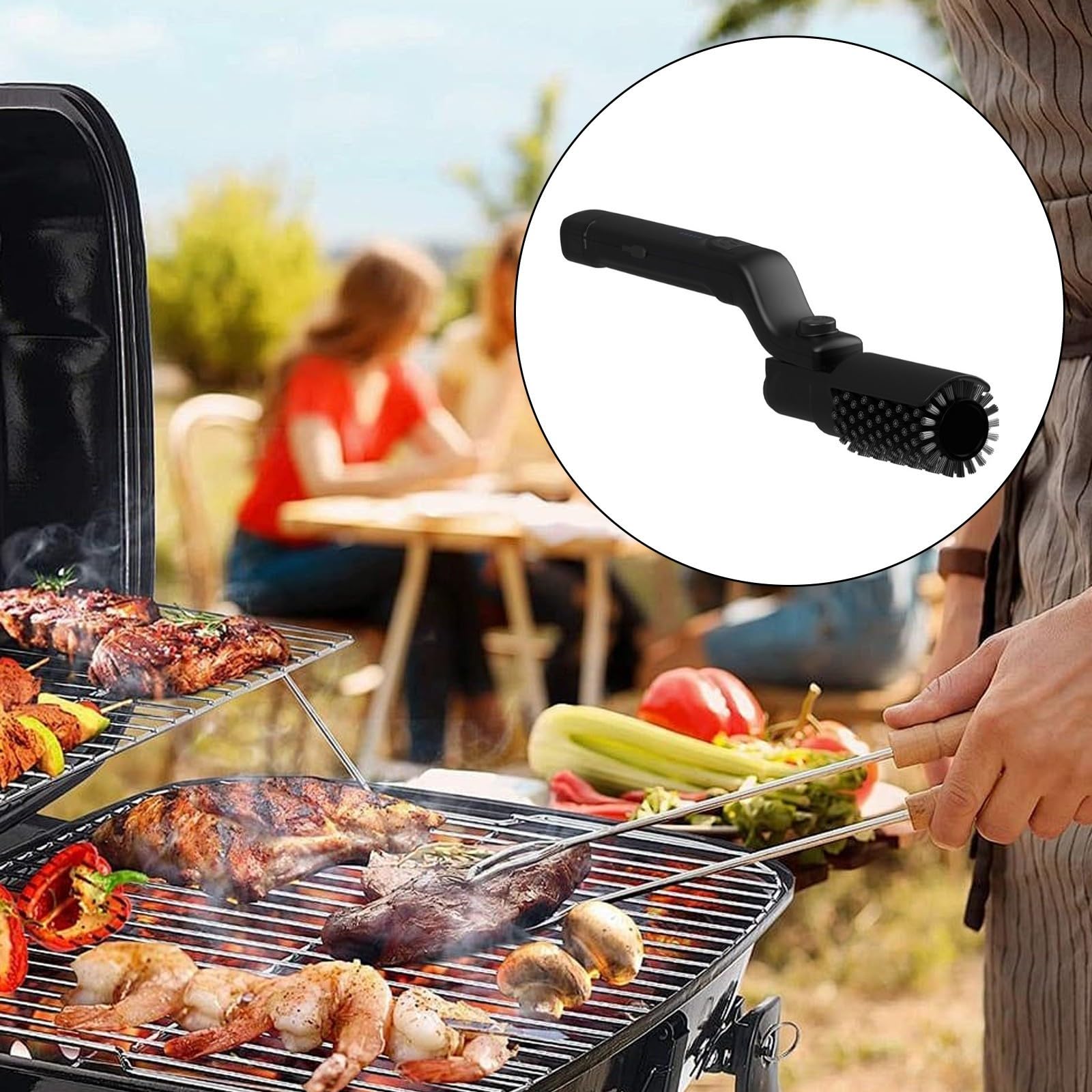 Cepillo limpiador de barbacoa recargable con motor, para parrillas de camping, rejillas de acero inoxidable, quitagrasas, batería incluida, ideal para limpieza de parrillas BBQ