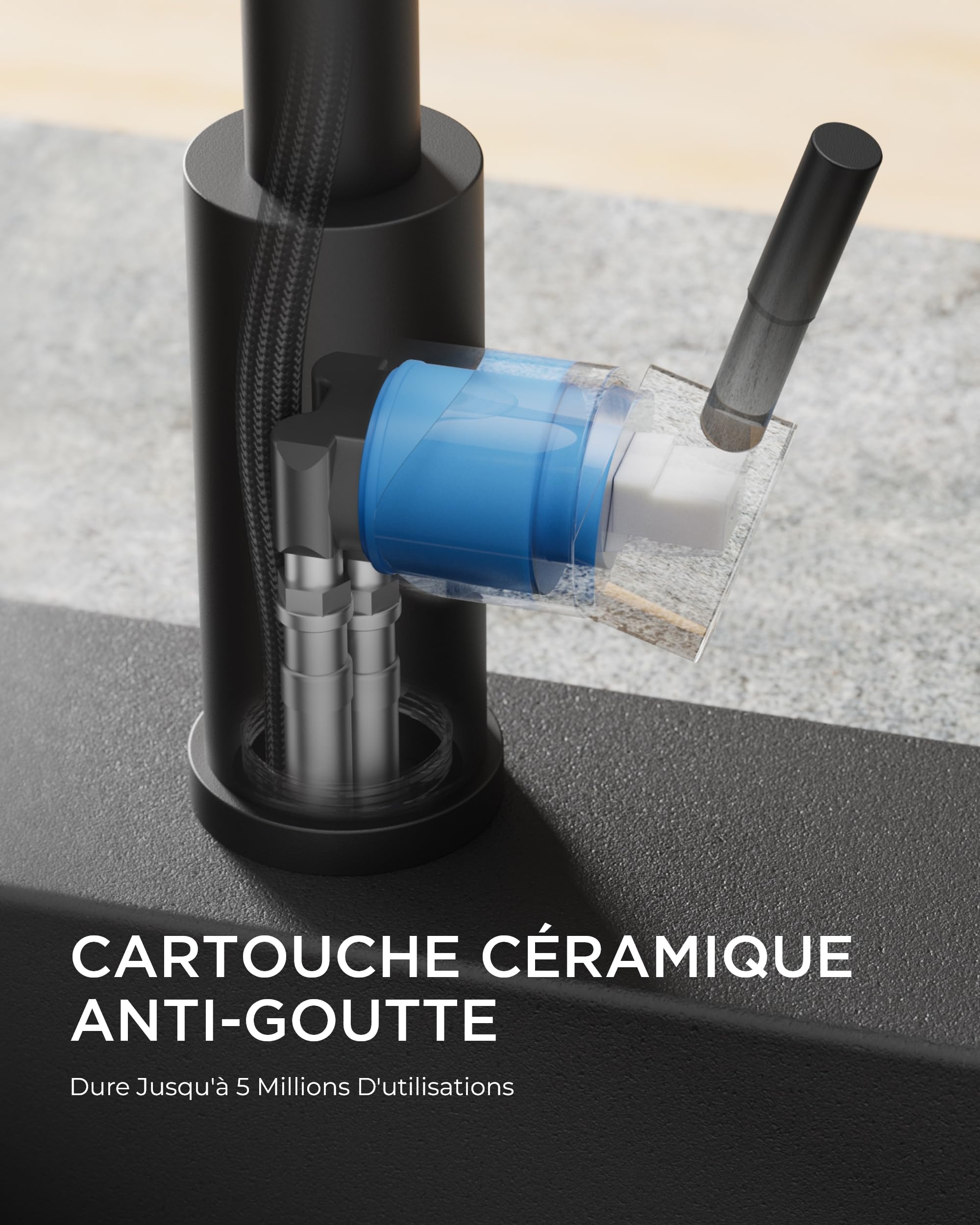 FORIOUS Robinet de Cuisine Cascade, Rotatif à 360° Mitigeur Cuisine avec Douchette, à Haute Pression avec Levier Unique et 3 Modes de Pulvérisation, Noir Mat