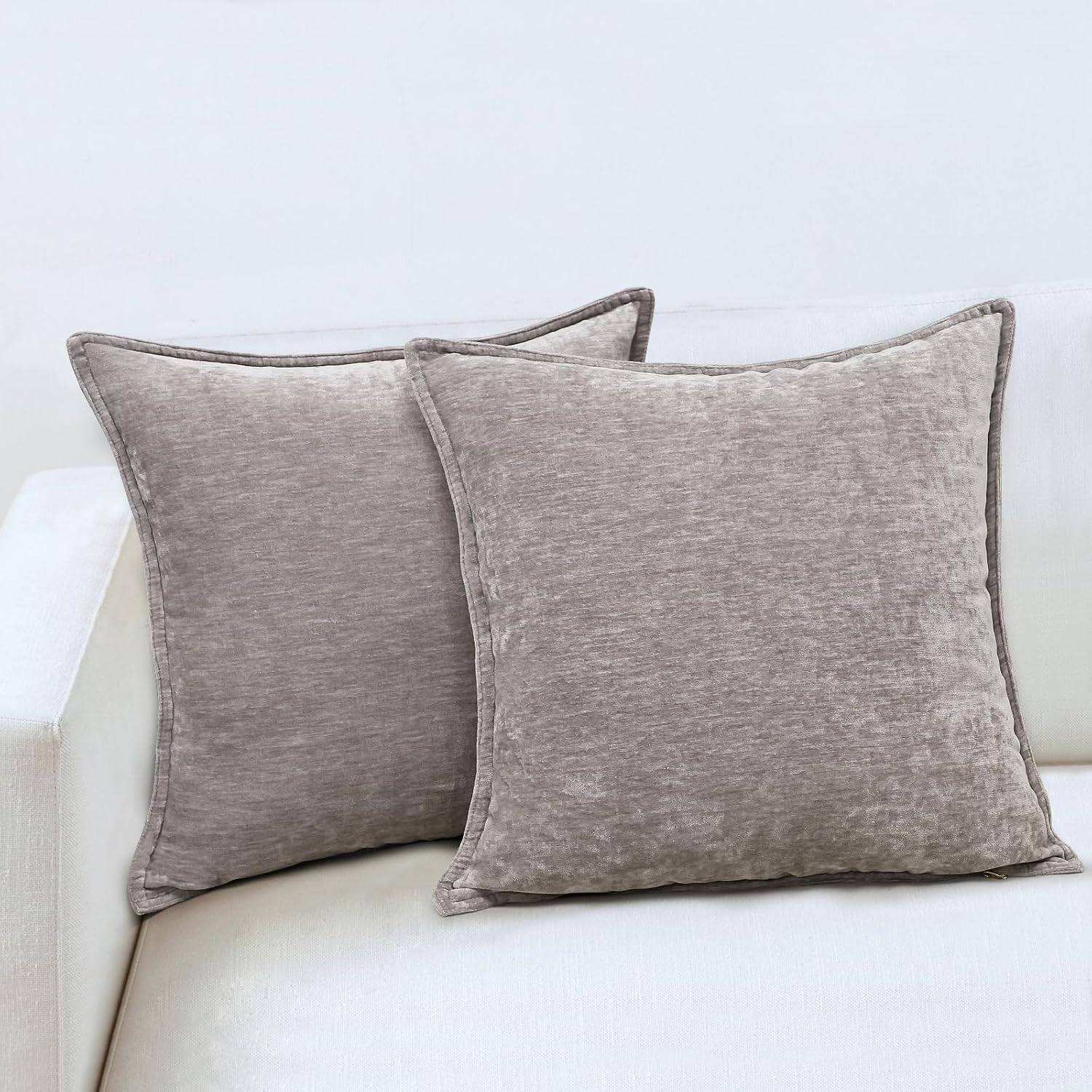 Grey Pillow Covers 20x20 Inch Set of 2, Thick Textured Chenille Pillow Covers with Flange Edge, Soft Luxurious Couch Pillow case for Sofa Bedroom Living Room Spring Home Decor