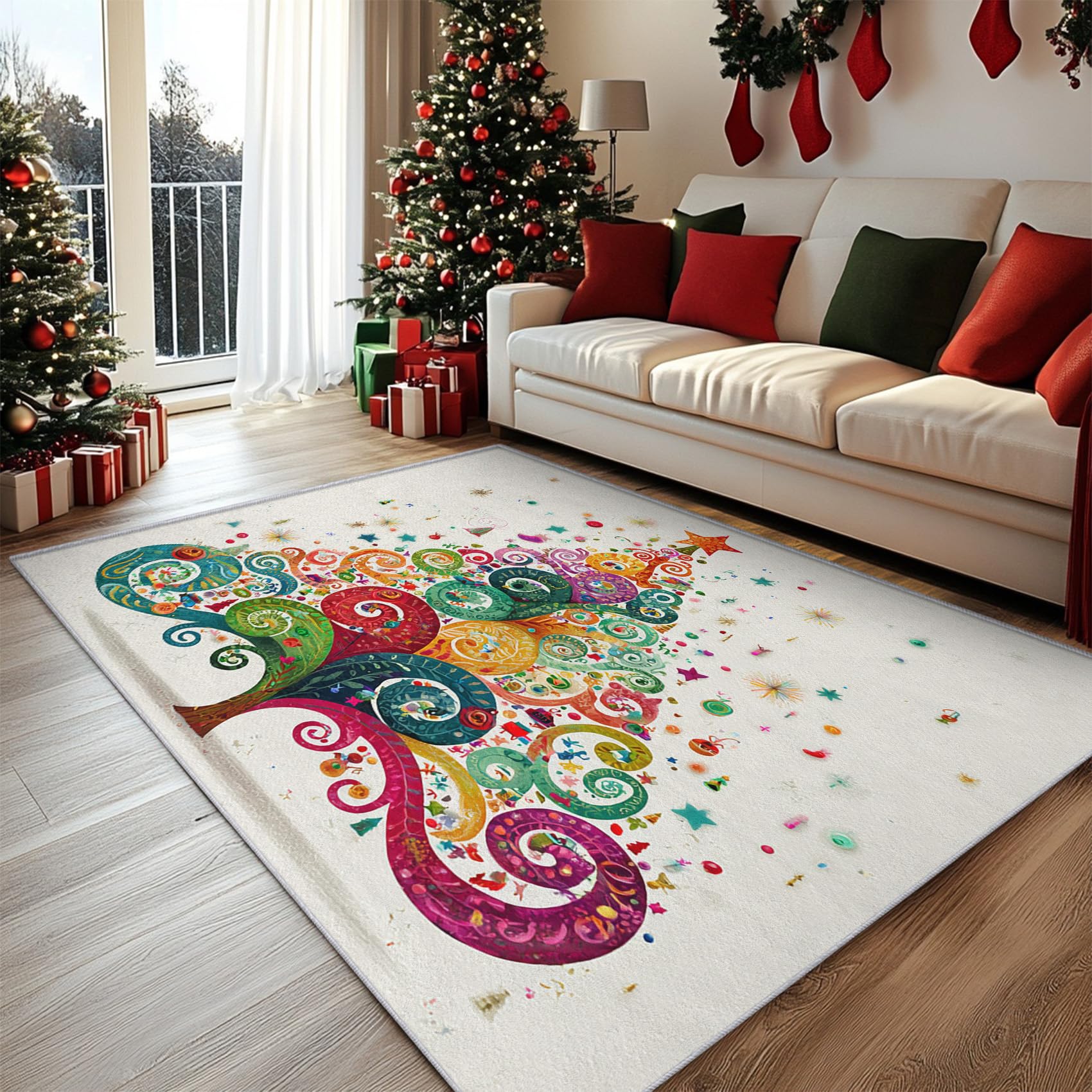 Tapis de salon sapin de Noël en flanelle douce 80x150 cm pour chambre et entrée
