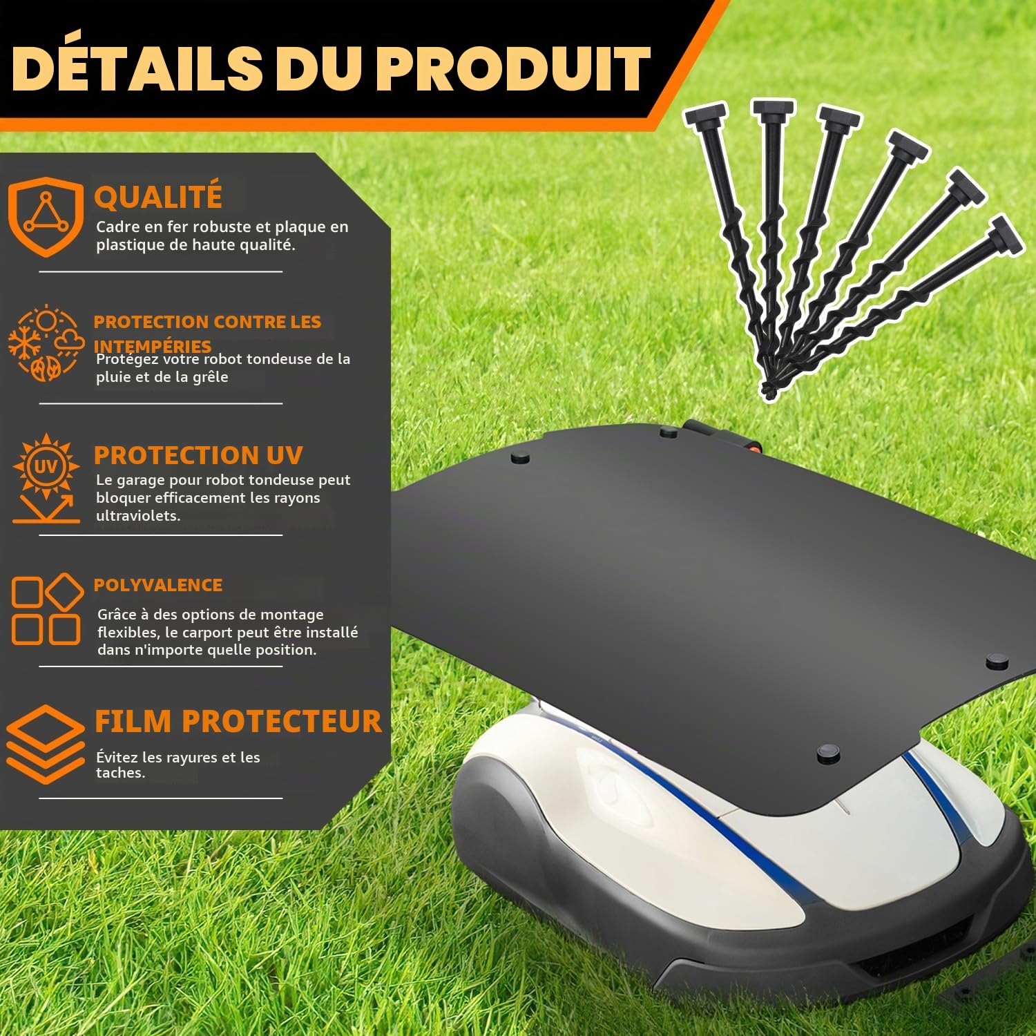 Daromigo Garage pour robot tondeuse - Abri de voiture couvert pour toit de robot tondeuse - Résistant aux intempéries - 73 x 57 x 40 cm - Matériau : métal + plastique
