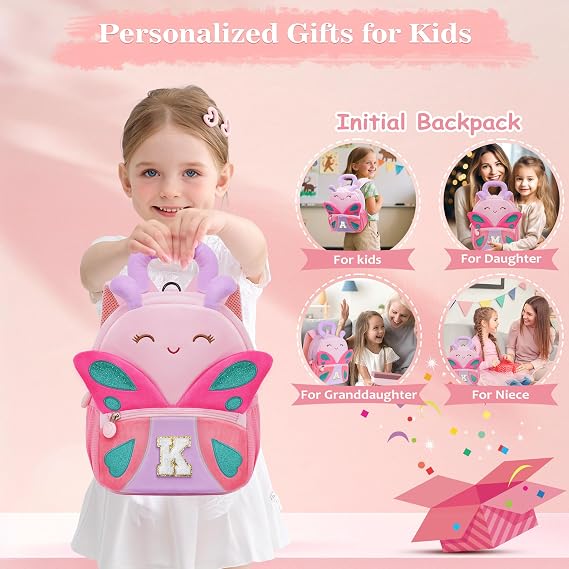 YOOLIFE Gifts For Grandkids Initial Birthday Gifts for Girls Kids Backpack for Little Girls Kindergarten Elementary School Bookbag for Girl Toddler Gift for Daughter Pink Backpack A
