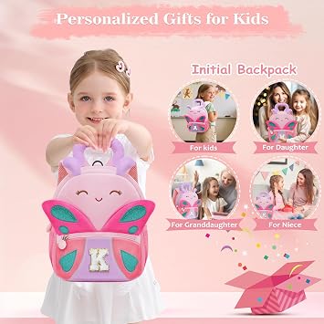 YOOLIFE Gifts For Grandkids Initial Birthday Gifts for Girls Kids Backpack for Little Girls Kindergarten Elementary School Bookbag for Girl Toddler Gift for Daughter Pink Backpack A