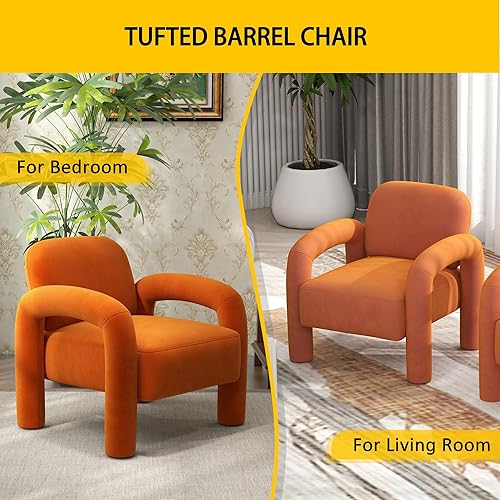 Miniatura 4 de Silla decorativa moderna, cómoda silla tapizada de terciopelo, acogedora silla individual de tocador, silla de barril copetudo, silla de lectura