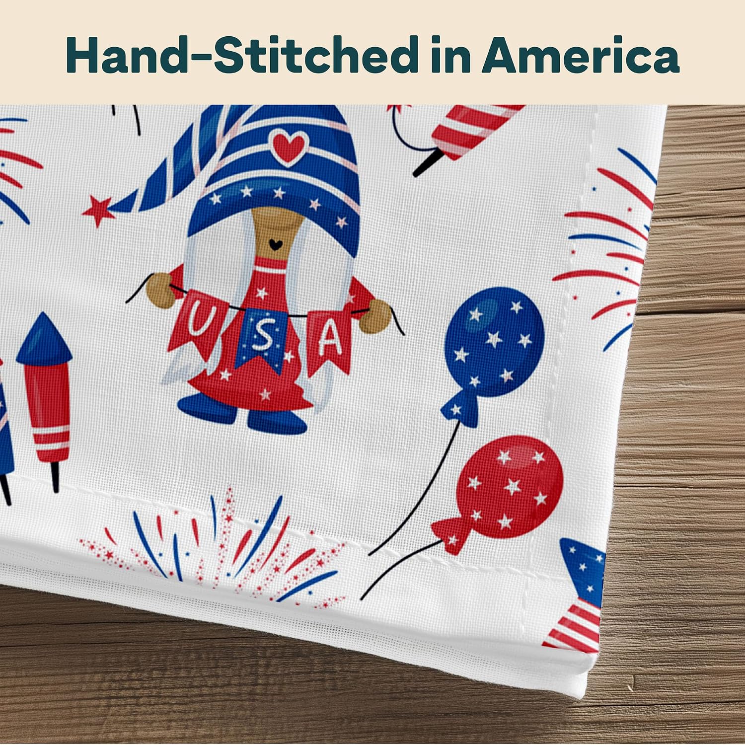 Fourth of July Gnomes Cloth Napkins | Patriotic Party Supplies | Memorial Day, Independence Day Table Decorations | Absorbent, Washable, Reusable, Stain & Wrinkle Resistant | Made in America - 6pack
