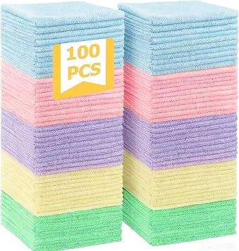 100 Pack Microfibre Cleaning Cloth,Ultra Absorbent & Lint Free Cleaning Cloths in 5 Color,Scratch-Free Microfiber Towels,Reusable Cleaning Rags for Kitchen Car,Glass and Window,30 x 30 cm