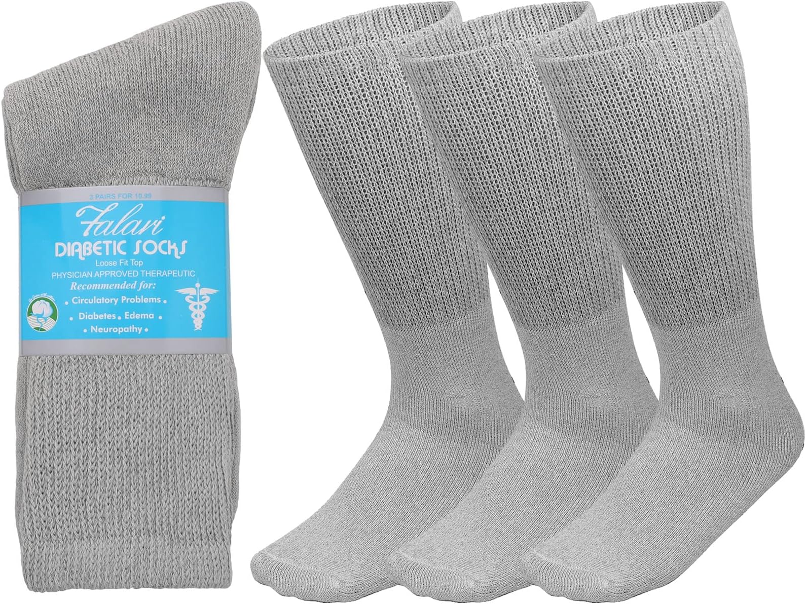 – Falari 3-Pack Physicians Approved Diabetic Crew Socks Loose Fit Top Help Blood Circulation