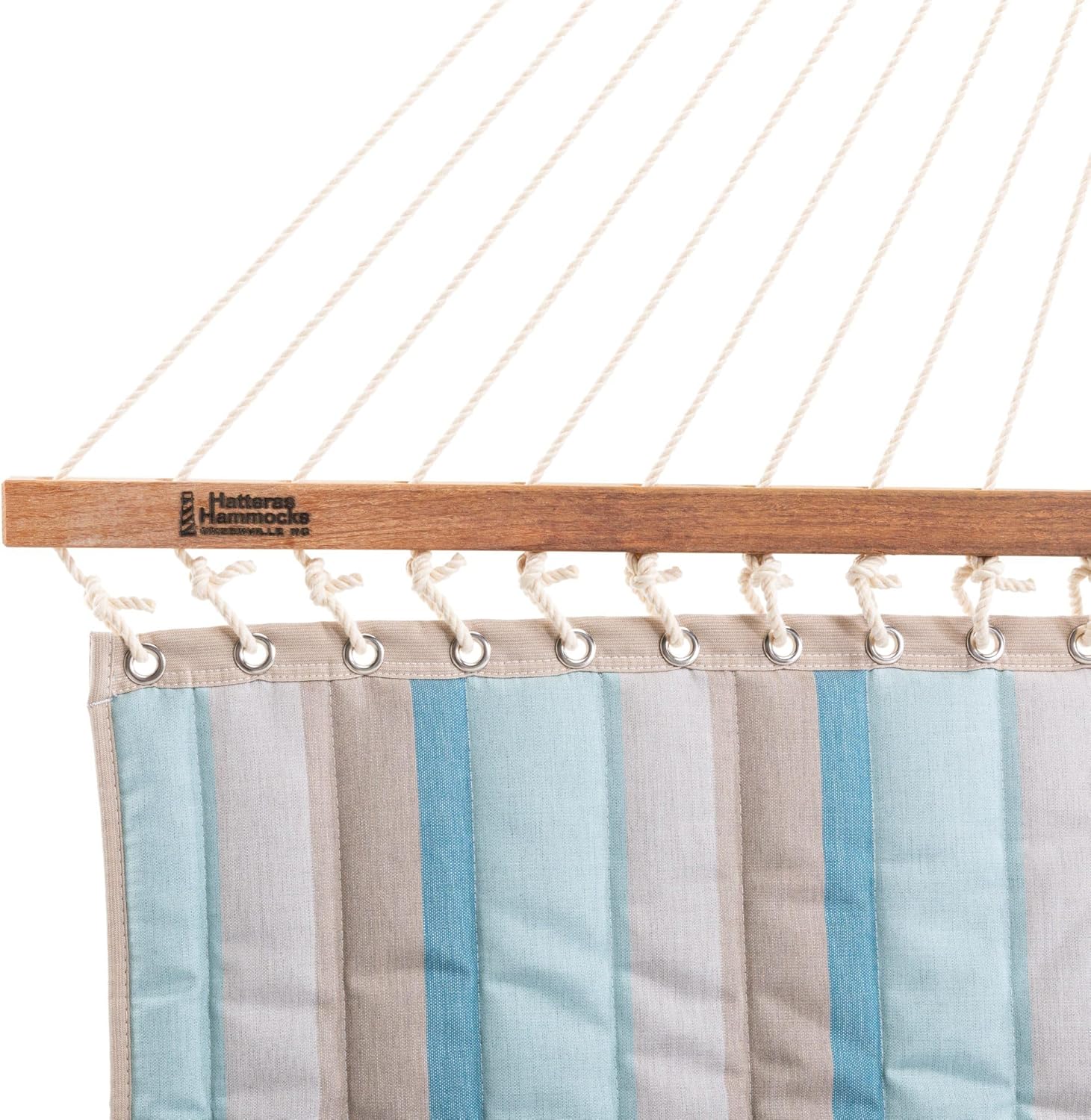 Hatteras Hammocks Large Gateway Mist Sunbrella Quilted Hammock – 13 ft. x 55 in., 2-Person, 450 lb Capacity, Cumaru Spreader Bar, Zinc-Plated Hardware – Handcrafted in The USA