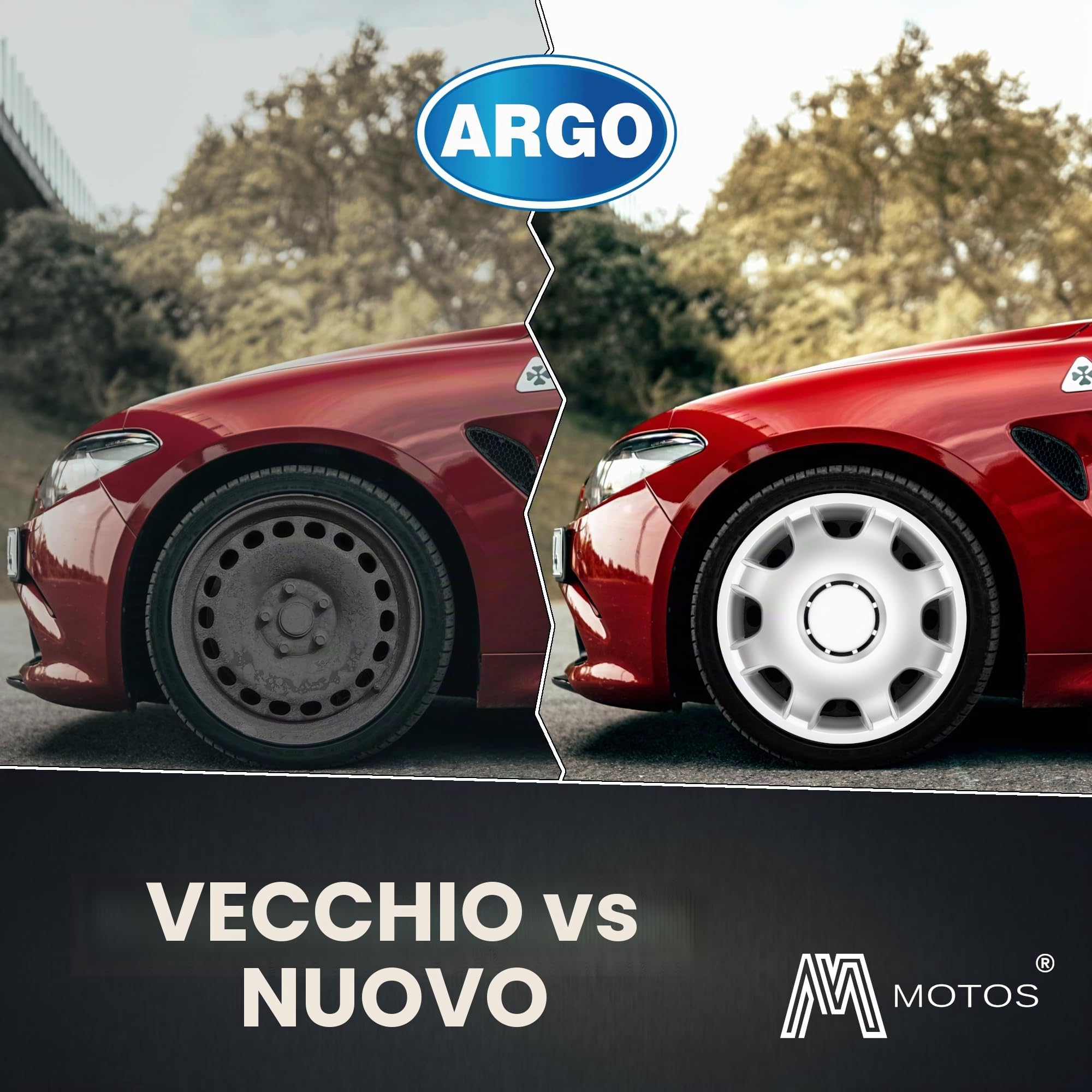 M MOTOS Set di 4 Copricerchi 16 pollici - Eliminate i graffi con questi copriruota flessibili e leggeri da 16 pollici. Facili da installare, non richiedono attrezzi e proteggono dallo sbiadimento!