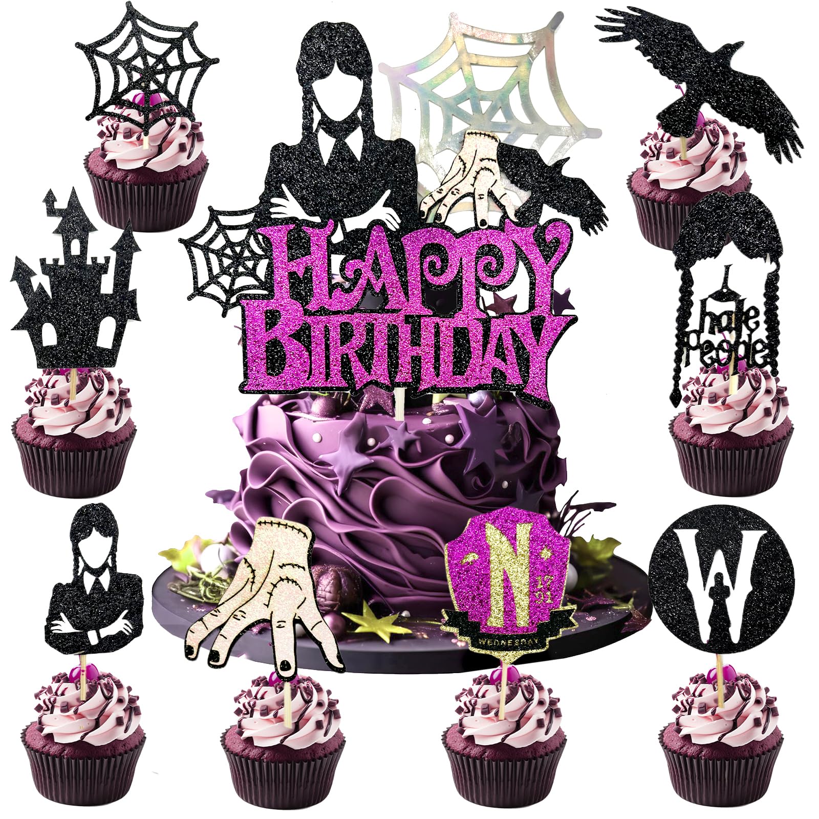 Décorations Gothiques Pour Gâteaux Halloween – 28 Pièces – Crânes, Roses, Papillons – Pour Anniversaire Et Fêtes - 2