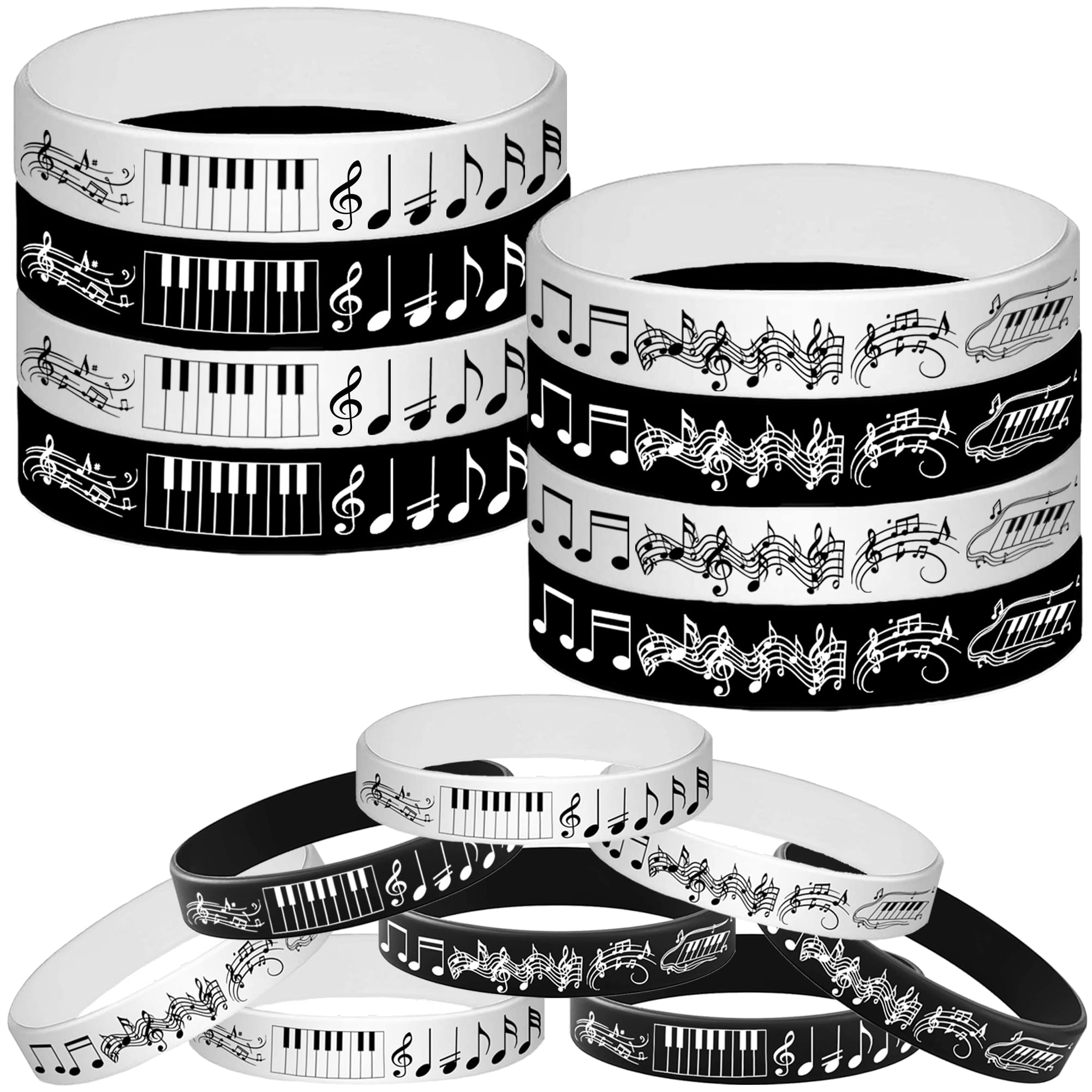 ATSMOICY 48PCS Piano Notes Rubber Bracelets Silicone Wristbands Party Favors-Choir Music Prize Candy Party Decorations Birthday Baby Shower Party Favors