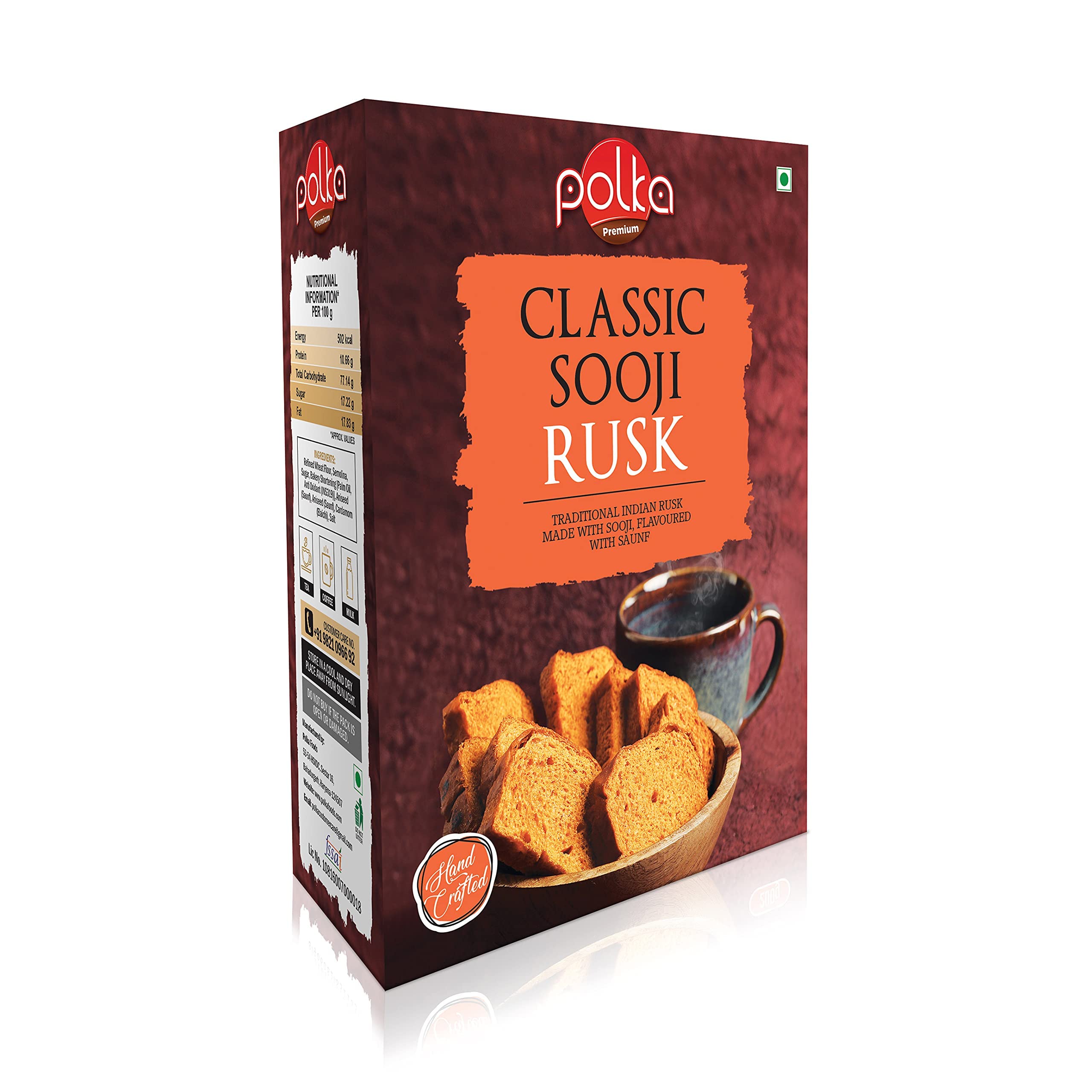 POLKA Classic Sooji Rusk I Pack Of 1 200 Gm I Rusk with Suji, Elaichi & Saunf I High Fibre Toast I Handcrafted Bakery Items I Snacks In Fresh I Snacks Combo (SUJI RUSK, 200 GM) - Image 7 thumbnail