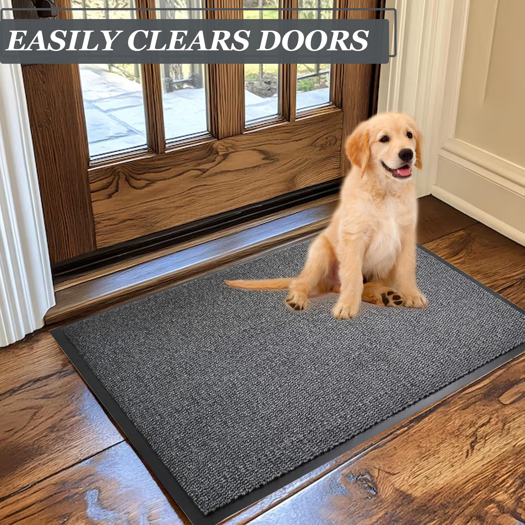 Door Mats Indoor 40cm x 60cm Grey, Washable indoor Outdoor Rugs Matts, Heavy Duty Non-slip Entrance Mat - Image 3