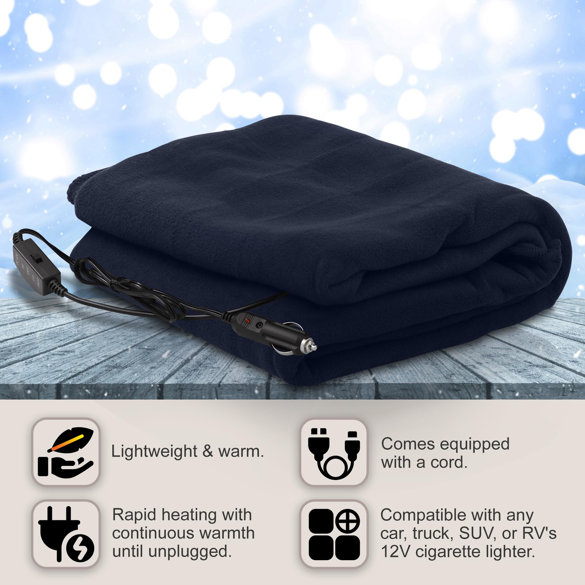 electric blanket plug into cigarette lighter Fleming Supply Hastings Home Blankets Blue 40-in x 60-in Fleece Heated at Yolmary USB A Male to