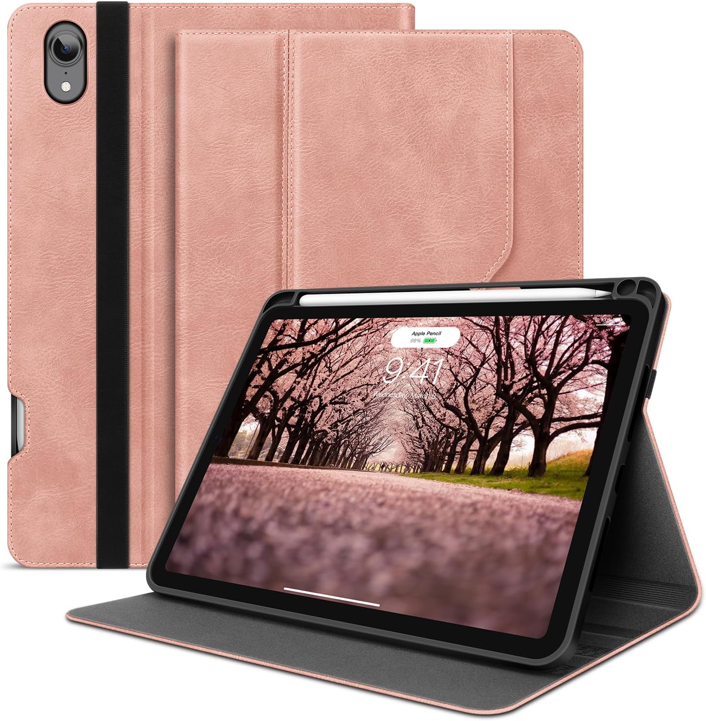 H HOLIMET Case for iPad mini 7 A17 Pro iPad mini 7th/6th (2024/2021) with Pencil Holder Pocket with Soft TPU Back Cover Sleep/Wake, Vegan Leather