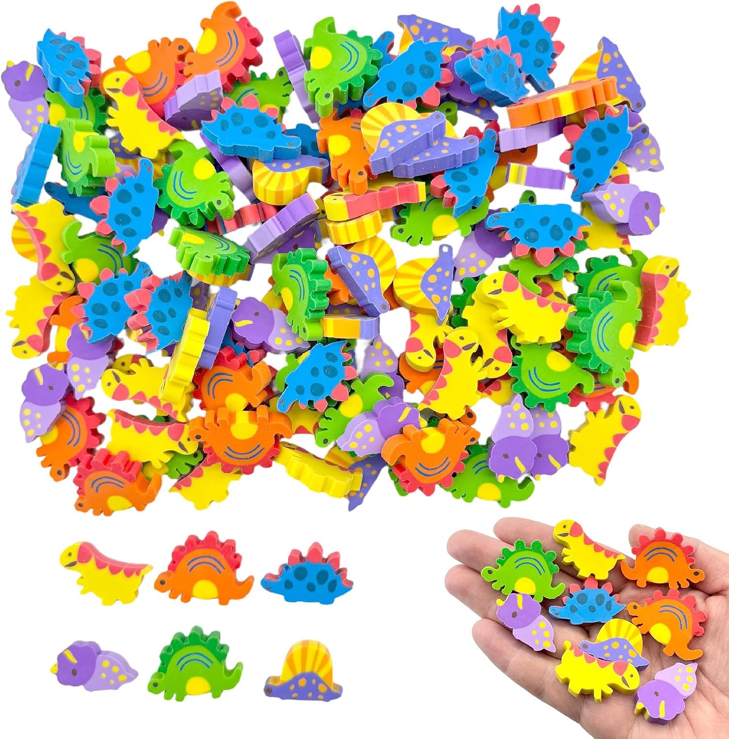 60 Pcs Large Dinosaur Erasers Fun Dinosaur Shaped Desk Pets Erasers for Treasure Box Prizes,Party Favor, Goodie Bag Fillers, Back to School Gifts
