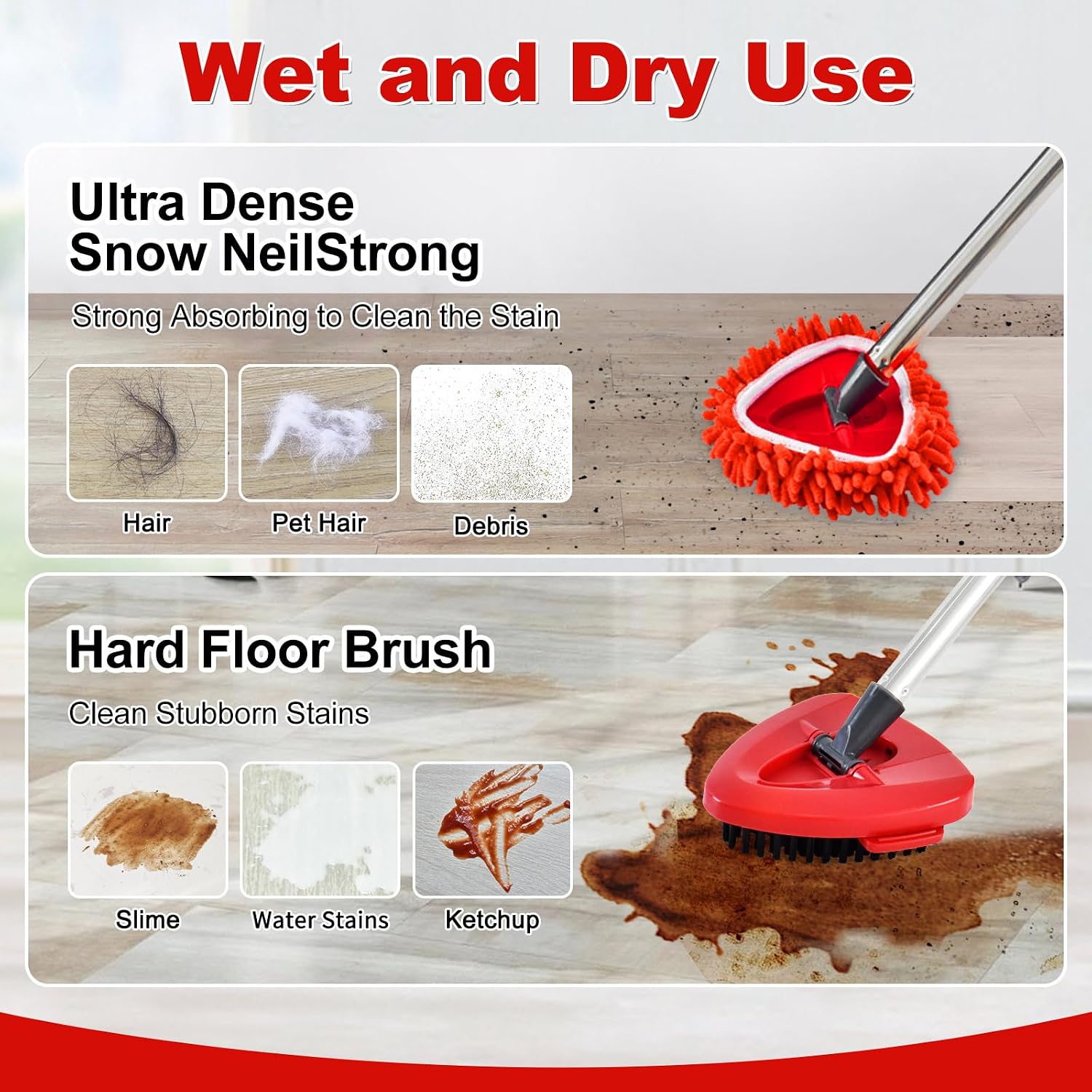 Mop Heads Replacements for O Ceda, Replace Head for Oceda Easywring 1 Tank,3 Spin Mop Replacement Head 1 Scrub Brush and 1 Base Deep Cleaning & Machine Washable