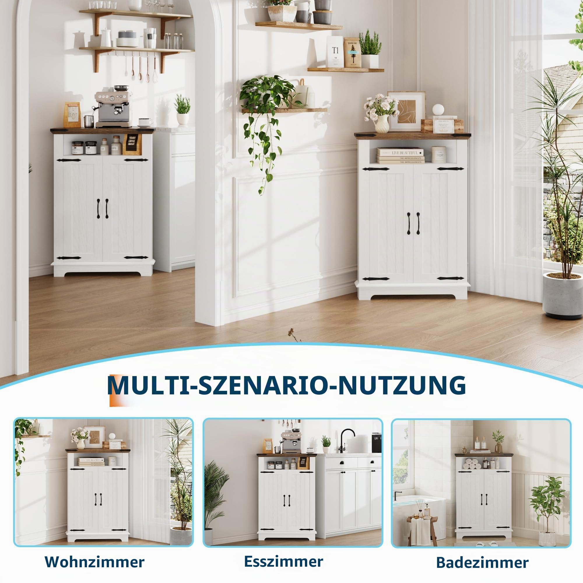 Kompakter Eckschrank Für Badezimmer, Modernes Badmöbel Mit Türen Aus Holz, Vielseitig Einsetzbar Als Badschrank, Küchenschrank Wohnzimmerregal, Möbel 56×38×82 h cm, Weiß