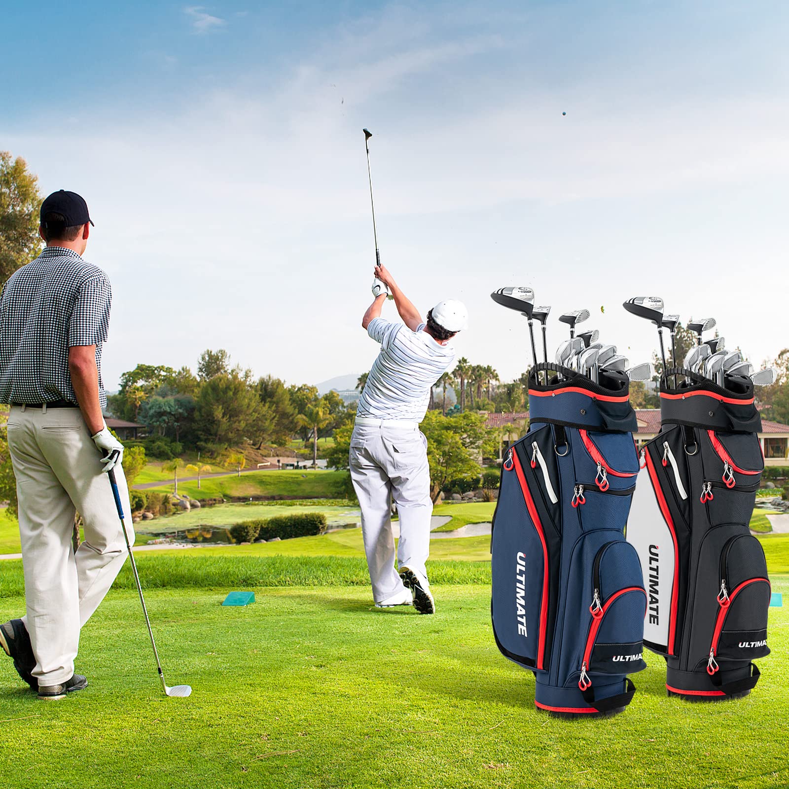 GOPLUS Sac de Chariot de Golf, Sac de Golf léger et Portable avec 14 Compartiments séparés et 8 Poches zippées, y Compris Sac Isotherme et Poches étanches (Noir)