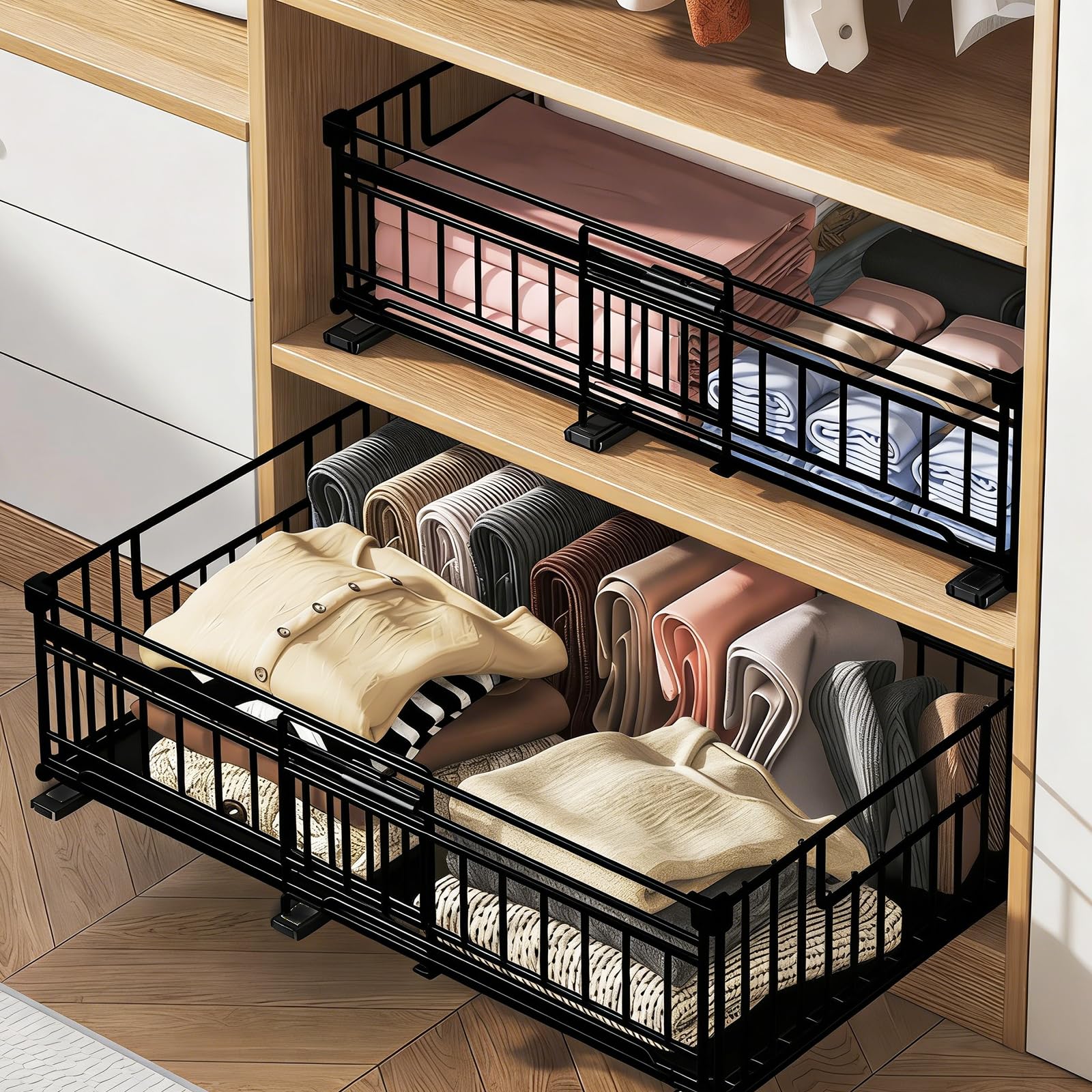 Houkiper Ausziehbare Teleskopschublade 38cm Tief, Ausziehbare Schublade Küche Organizer Schrank Mit Kleber, Putzmittel Organizer No Drill Spülschrank Organizer, Einstellbarer Breite, 50x38x17cm
