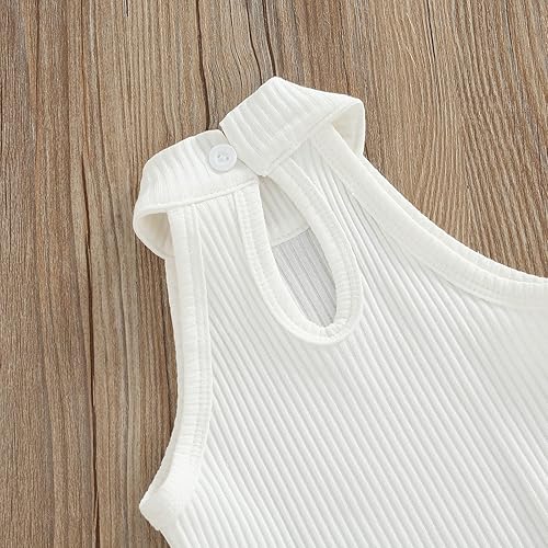 Miniatura 6 de TheFound Conjunto de ropa de verano para niñas pequeñas sin mangas de punto acanalado cuello halter pantalones cortos