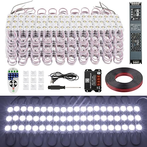 Miniatura 9 de Dyna-Living Luces LED blancas de 100 pies con aplicación Bluetooth y control remoto por infrarrojos, 200 unidades, 3 LED, 5730 SMD, módulo de luces