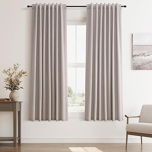 Miniatura 28 de Cortinas Blackout de 84 pulgadas de largo, juego de 2 paneles de lino natural para dormitorio, oscurecimiento de habitación, cortinas con