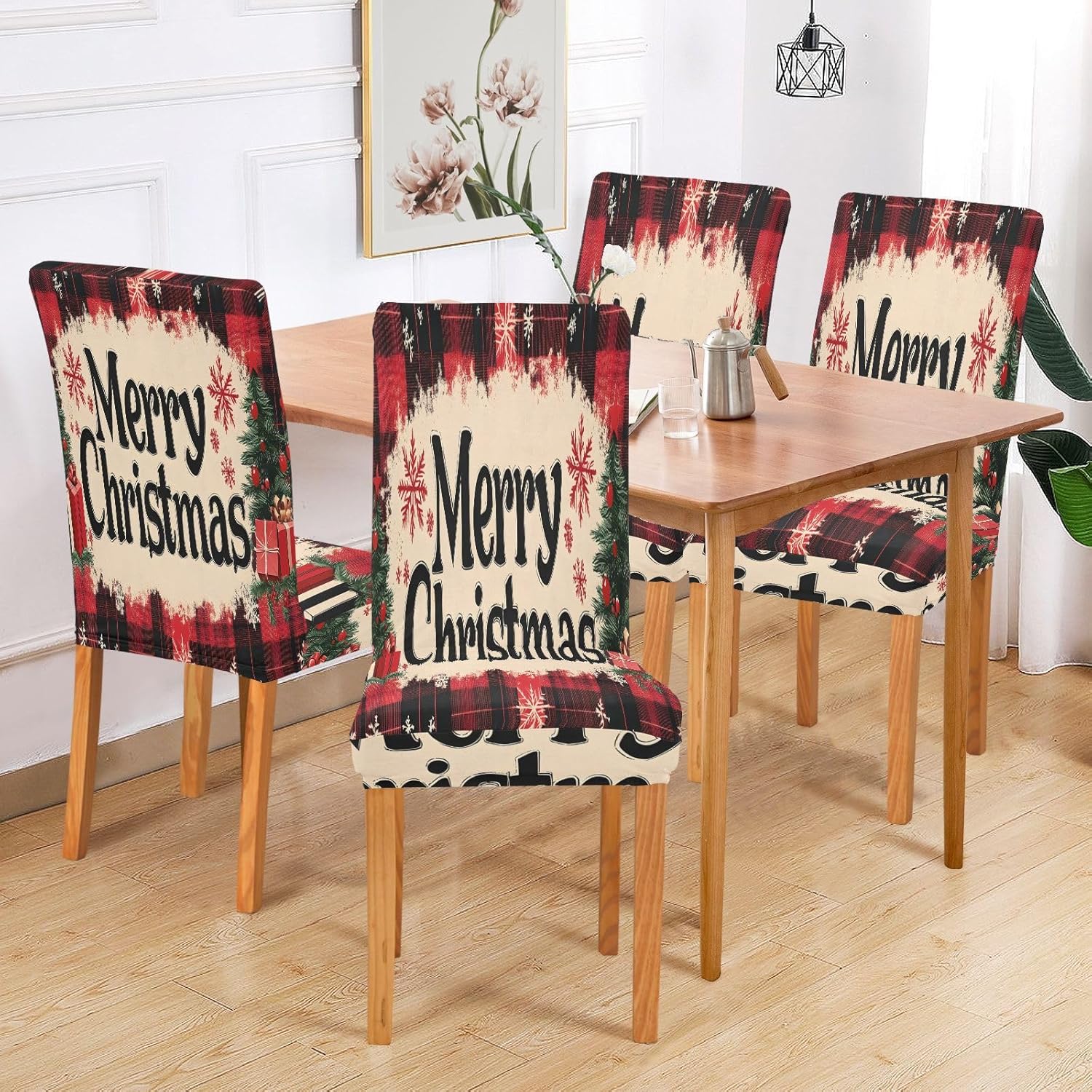 ALAZA Chair Covers for Dining Room, Vintage Red Plaid Stretch Chair Cover Sets Chair Protector Removable Washable for Ktichen Restaurant Hotel