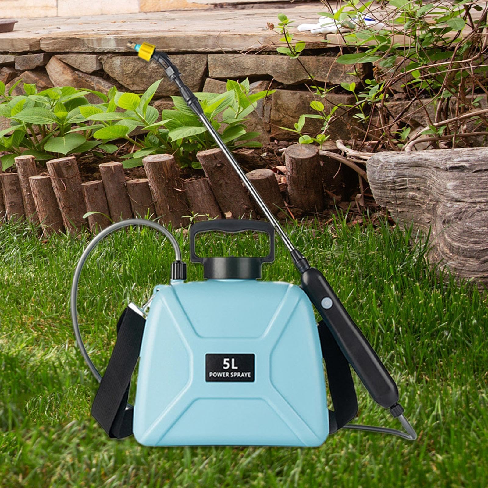 Elektrischer Wassersprüher 3 Düsen, Akku-Zerstäuber | 5 L Akku-Gartensprühgerät mit Schultergurt und Teleskoplanze Für Pflanzenpflege Pool Boden Fenster Auto-Detailing Hof Rasen