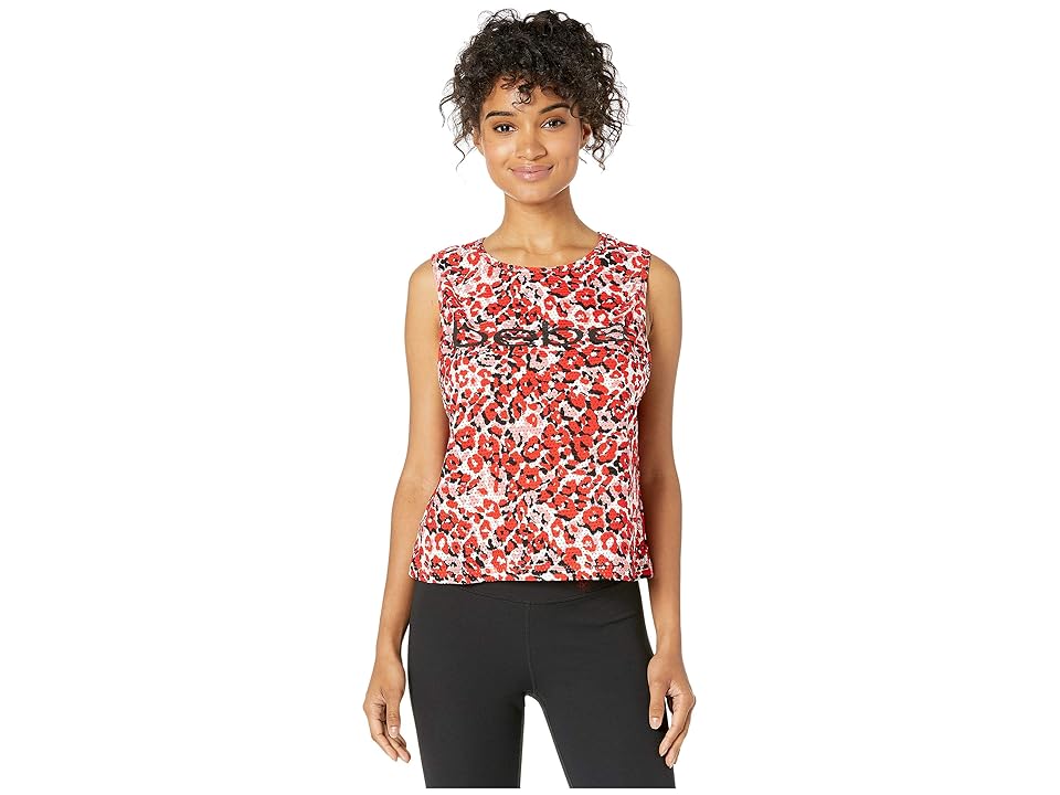 

Bebe Sport Printed Pinhole Mesh Tank Top (Pounce/White) Women's Clothing, Black