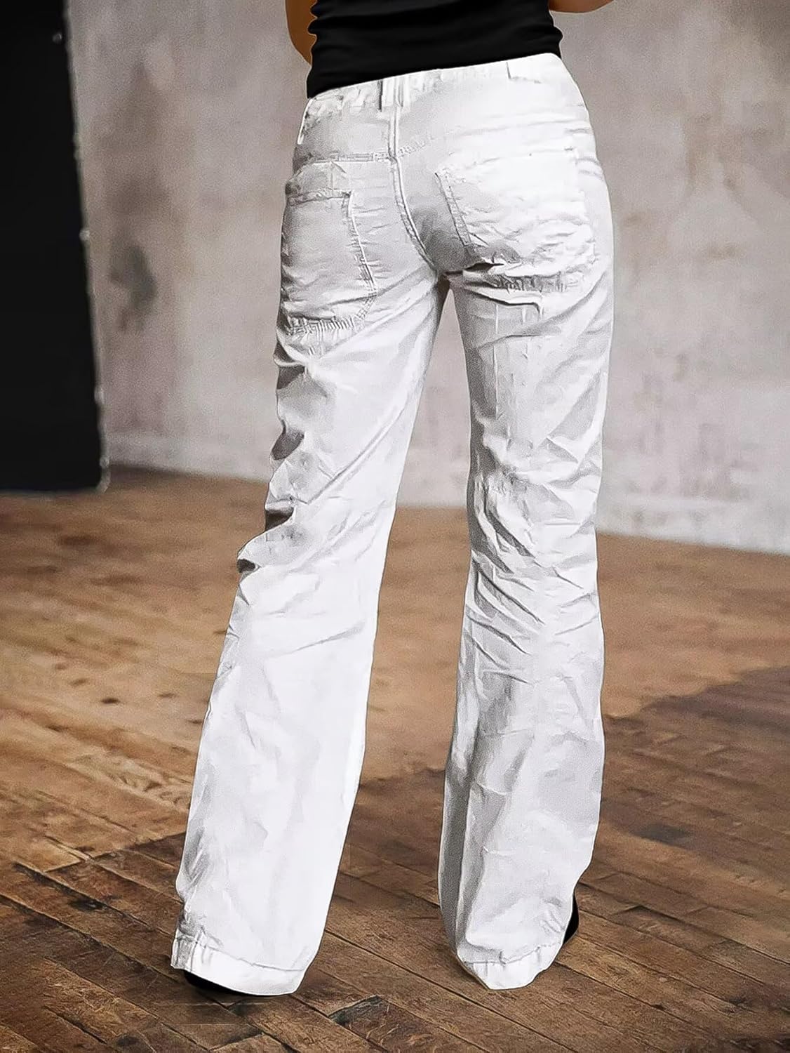 Flamingals Straight Leg Pants for Women Mid Rise Casual Front Patch Pocket Design Solid Seam Pants - Image 5