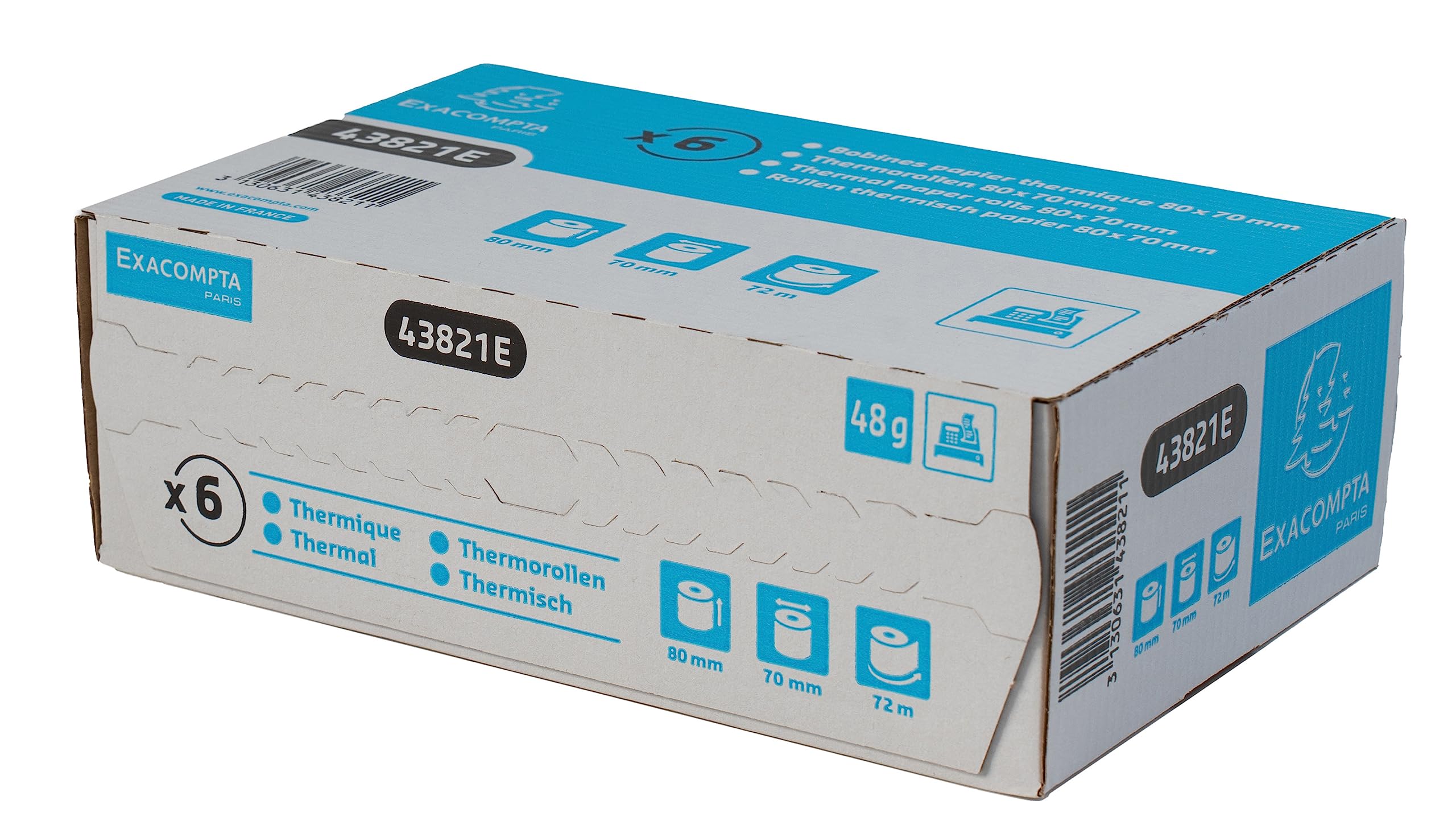 Exacompta 48 Rollos Caja 80mmx70mm 48g/m² Sin BPA Longitud 72 m