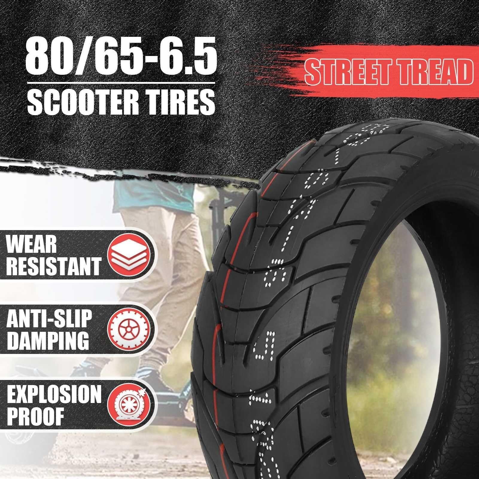 80/65-6.5 Pneu Trottinette Tubeless avec Conception Épaisse Anti-Éclatement 80/65/6.5 Résistant à l’Usure et 80 65 6.5 Antidérapant pour Trottinette Électrique – Compatible avec 255x80 10x3
