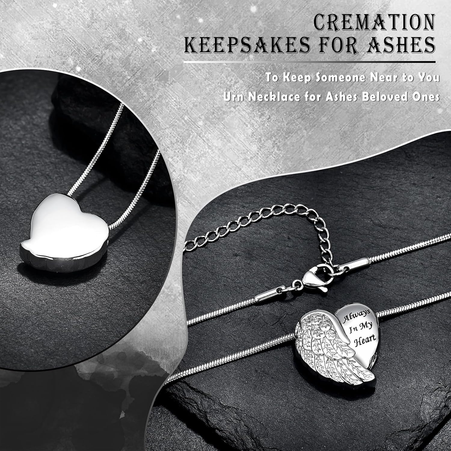 Cremation Heart Urn Necklace Ashes Jewelry for Women Men Angel Wing Heart Urn Pendant for Ashes Memorial Keepsake Locket Ash Holder for Human/Pet Ashe - Image 4