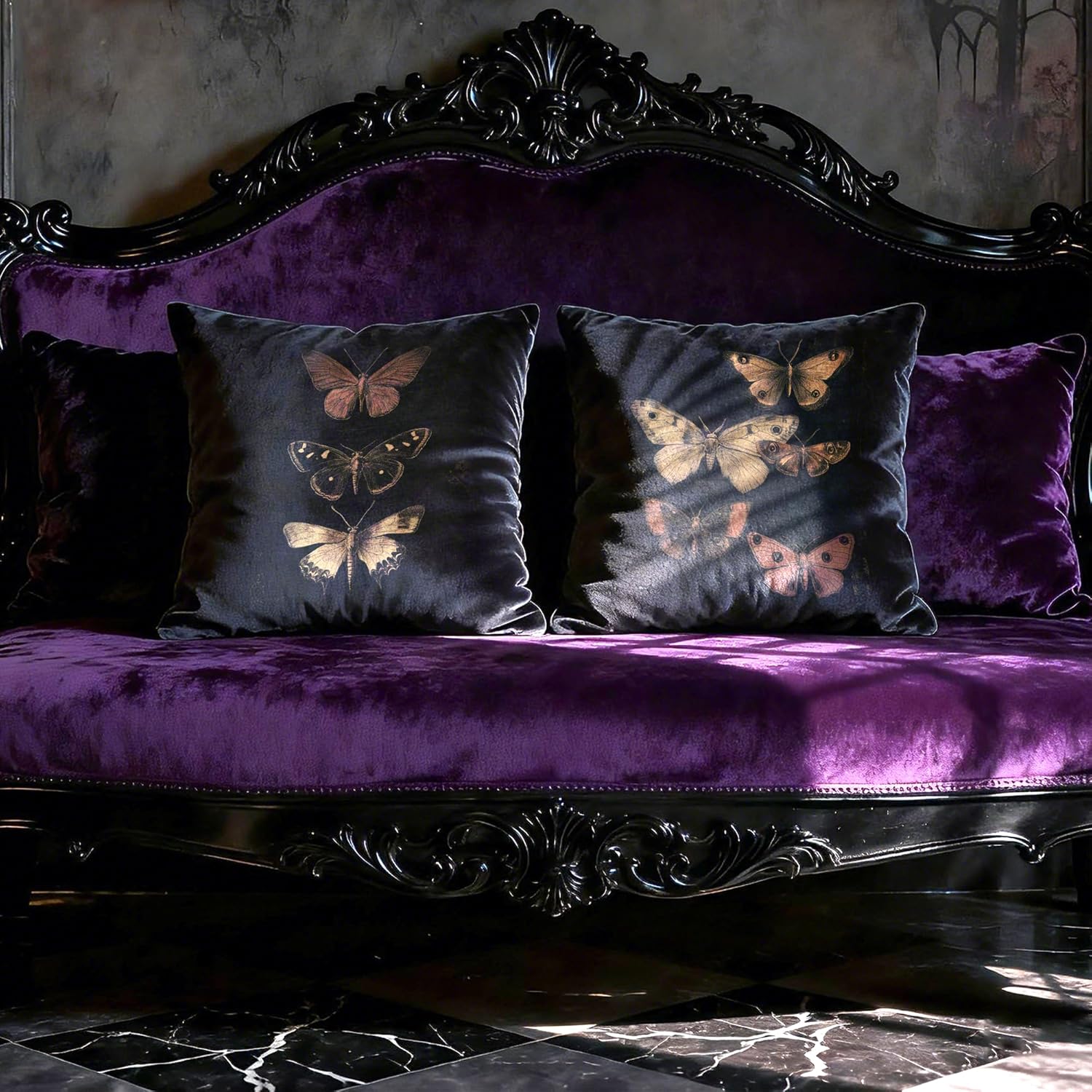 Vintage Victorian Gothic Butterfly Pillow Covers 18x18 Set of 2, Butterfly Room Decor, Moody Dark Academia Moth Decorative Throw Pillow Covers for Home Bedroom Living Room - Image 4