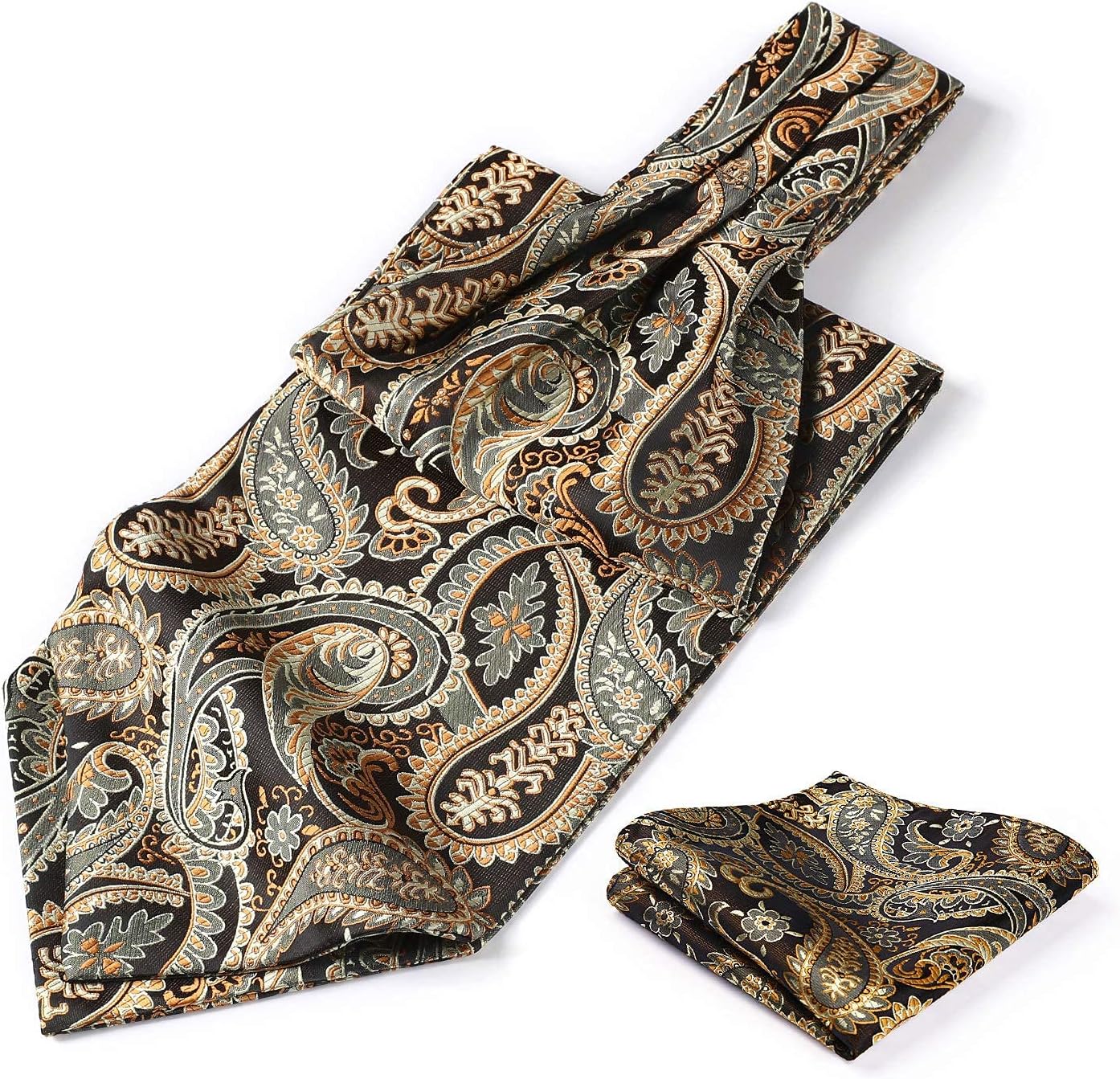 HISDERN Cravat for Men Paisley Floral Cravats Handkerchief Jacquard Wedding Ascot Tie & Pocket Square Set