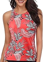 Holipick Women's High Neck Tankini Top with Tummy Control - Padded Push-Up Swimsuit for Support & Shaping, Plus Sizes